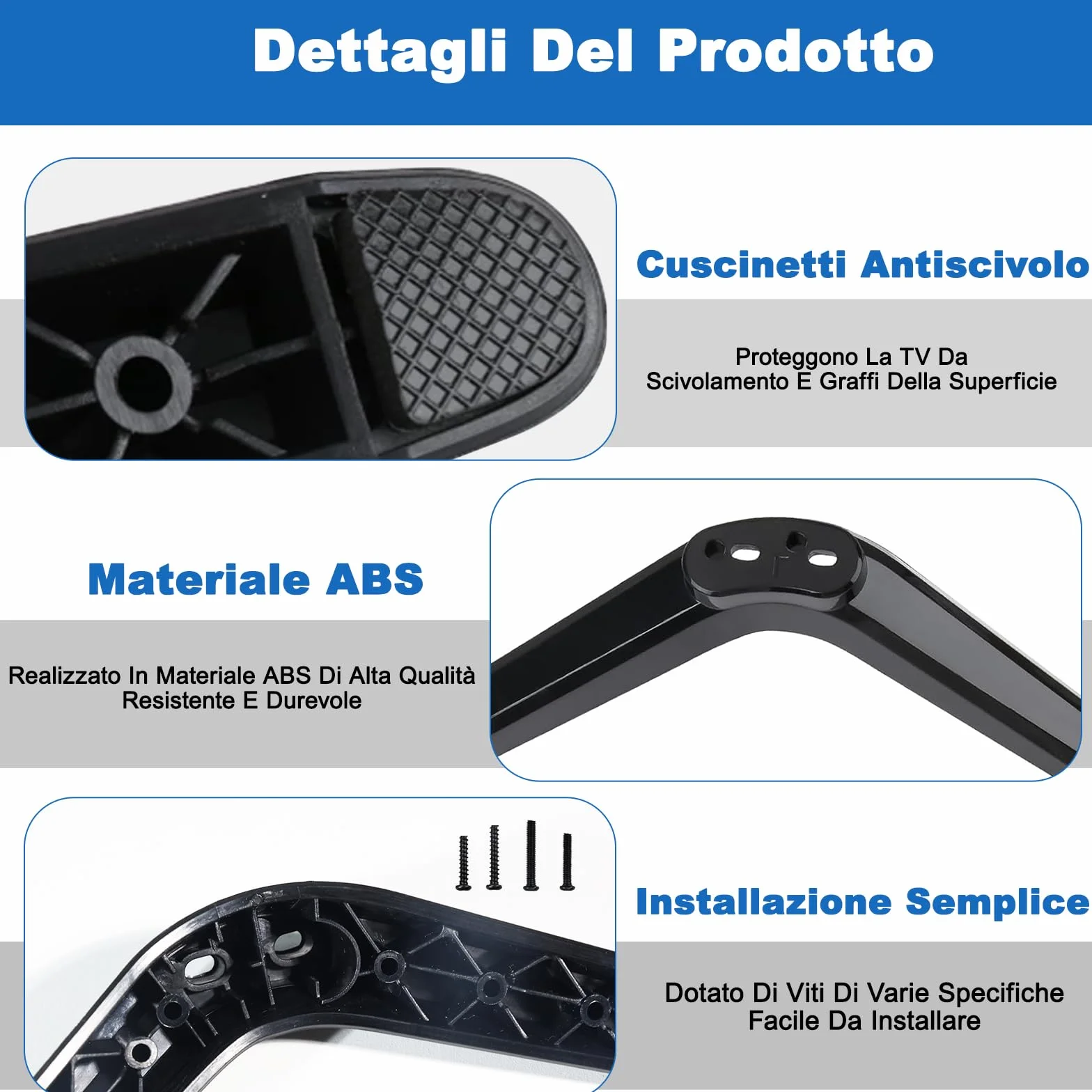 Piedini Supporto TV Universali Nero 20-65 Pollici Regolabile in Altezza ABS Base Antiscivolo 2 Pezzi