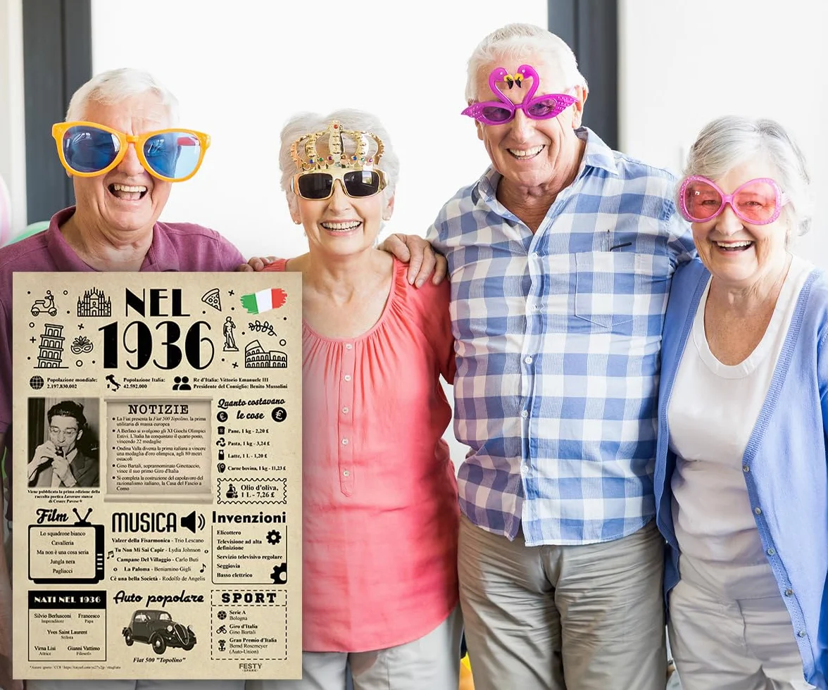 FestySpark Biglietto Auguri 90 anni Compleanno Donna Uomo - Decorazioni Festa 90 anni - Addobbi Compleanno 1936