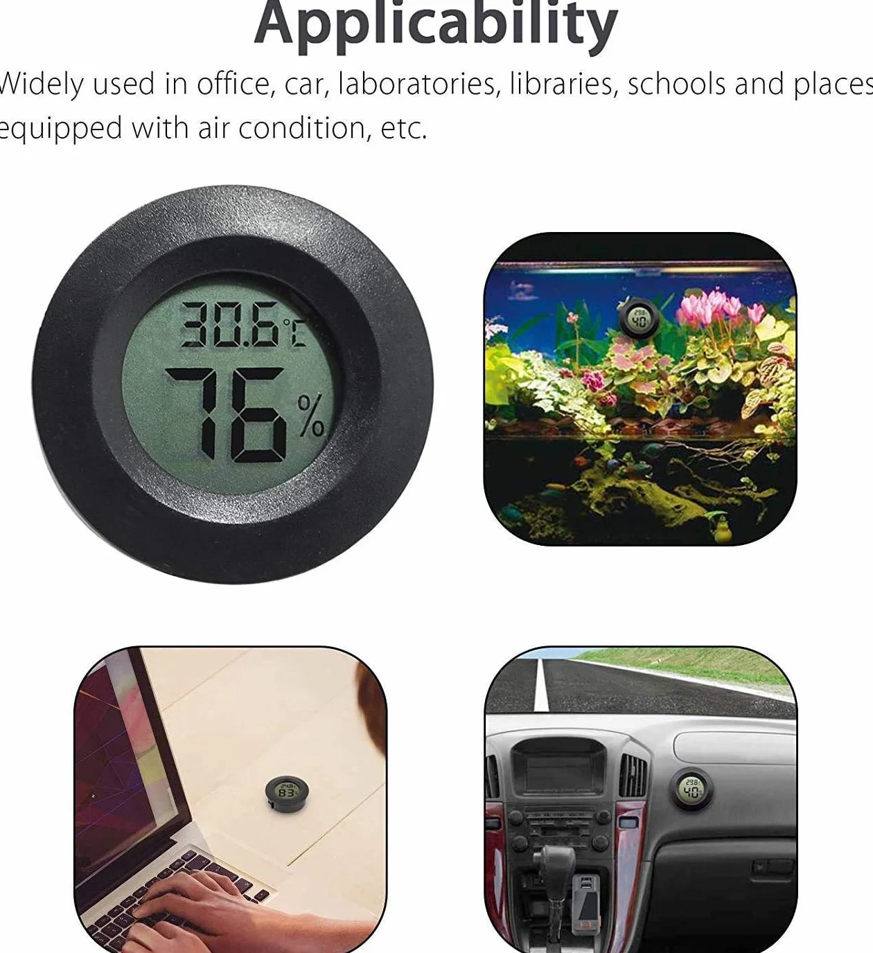 Mini Termometro Digitale LCD Misuratore di Umidità per Interni Esterni 2 PCS Nero