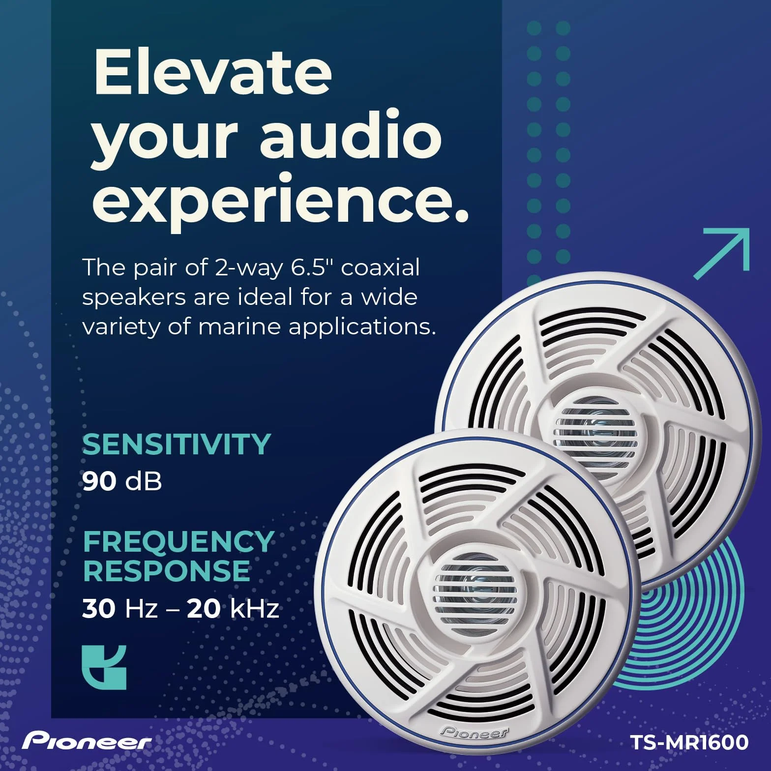PIONEER TS-MR1600 Altoparlante marino a doppio cono 16 cm 100 W 25 W Griglia bianca