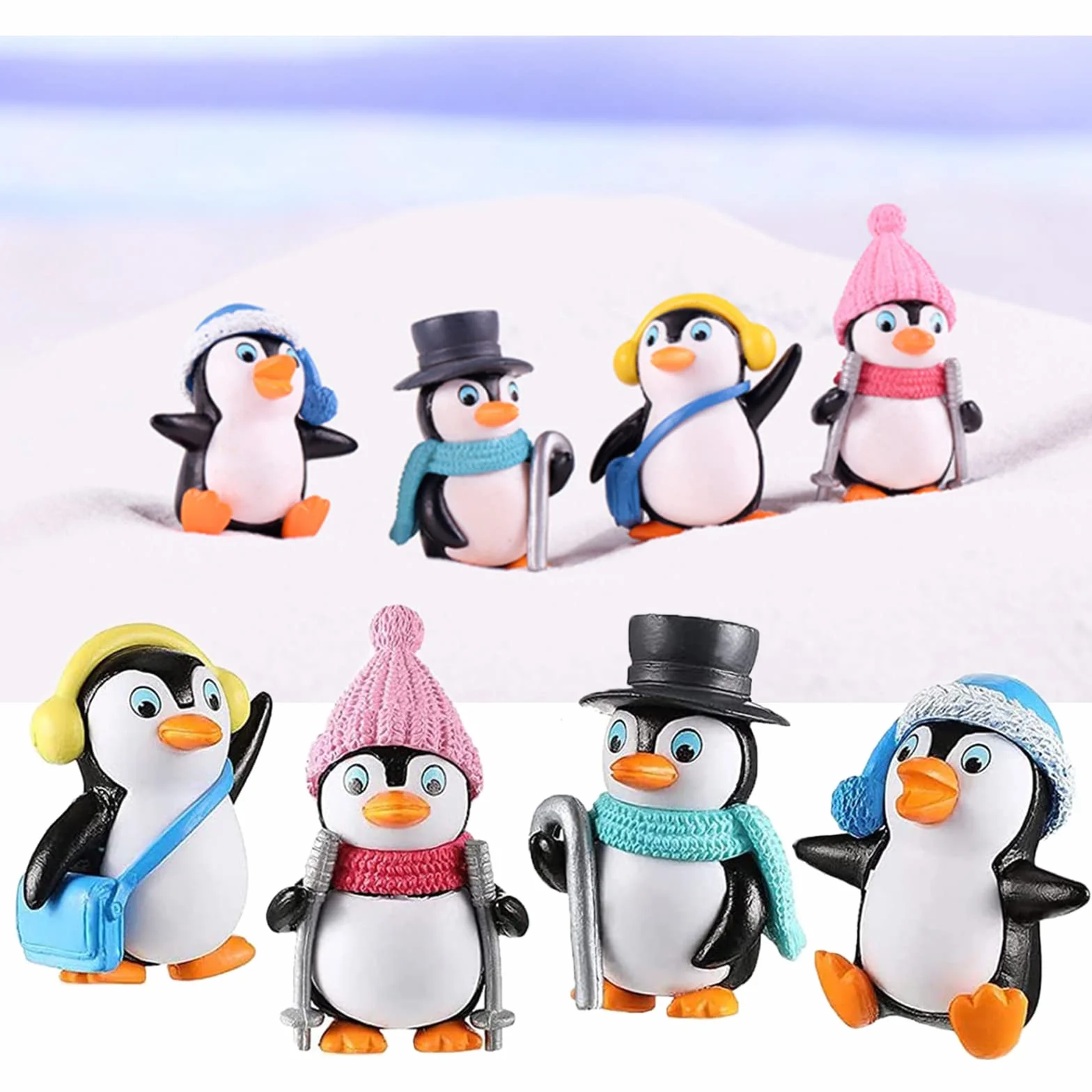 8 mini statuette pinguino, pinguino in miniatura, statuette di animali, micro paesaggio, ornamenti fai da te, in resina, per bonsai, mini decorazione da giardino, portachiavi fai da te