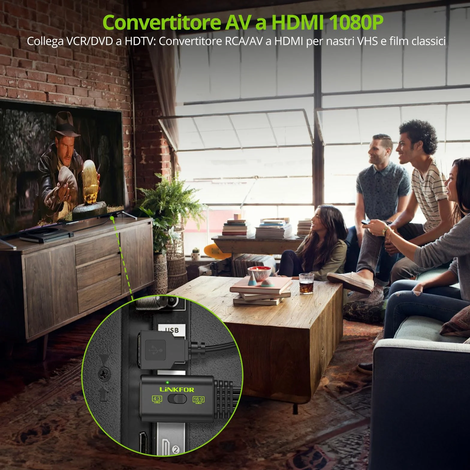 LiNKFOR Convertitore da RCA a HDMI 1080P 60Hz Adattatore Audio Video AV a HDMI Conversione HD per Console Retrò Wii PS1 PS2 N64