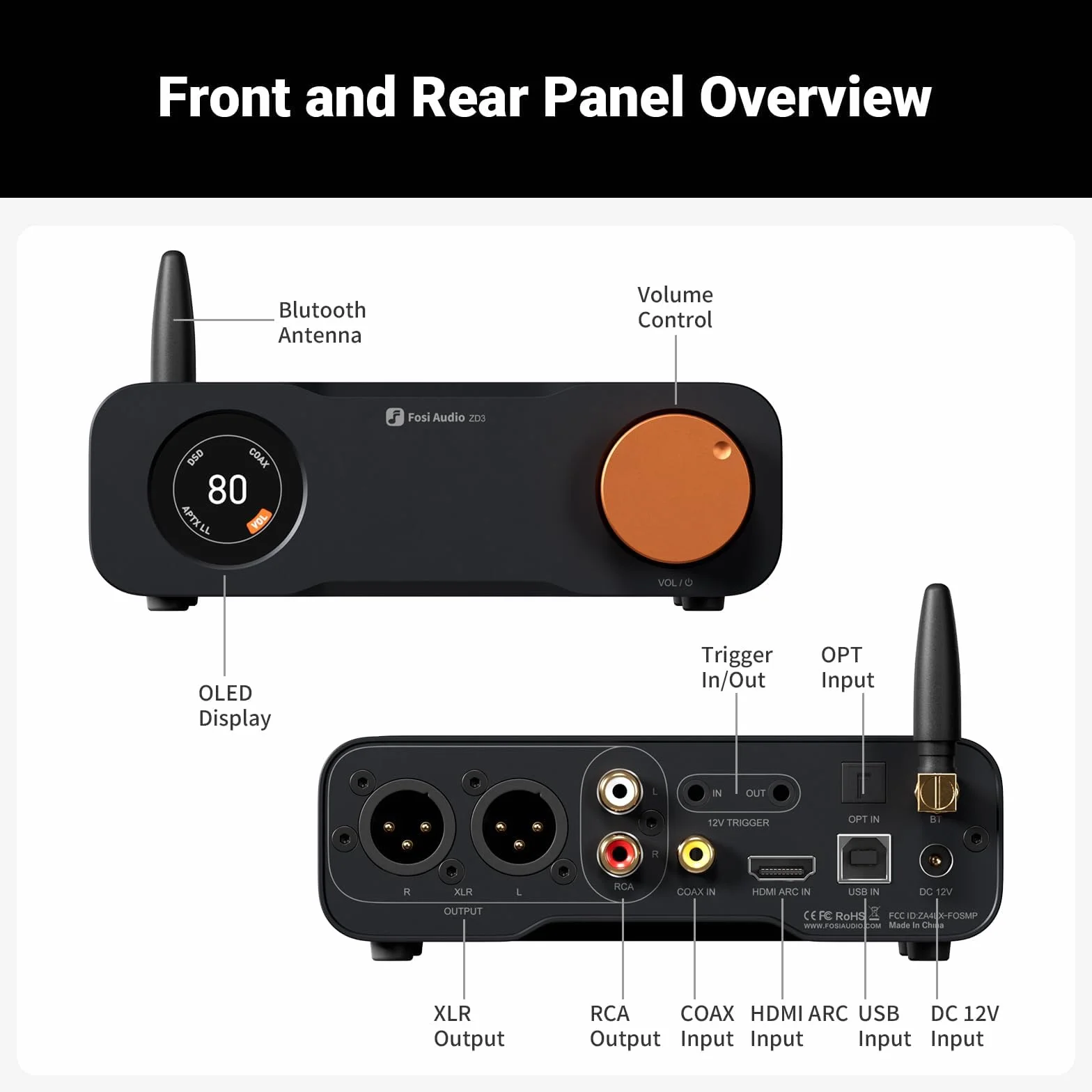 Fosi Audio ZD3 DAC da Tavolo Preamplificatore ES9039Q2M Bilanciato Bluetooth USB Ottico COAX HDMI ARC XLR RCA