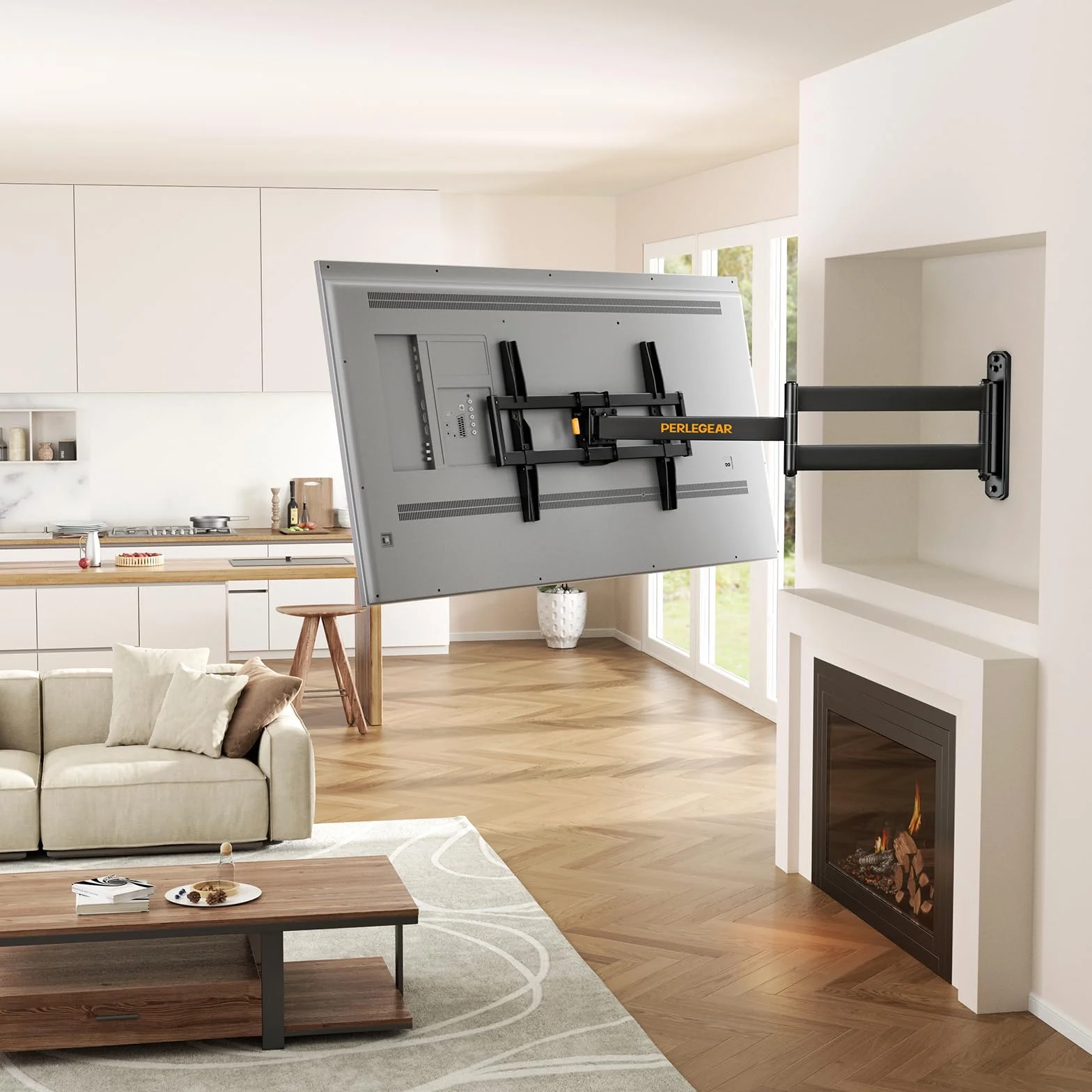 Perlegear Supporto TV Parete Braccio Extra Lungo 822mm 32-75 Pollici 45 kg Girevole Inclinabile Orientabile VESA 600x400mm