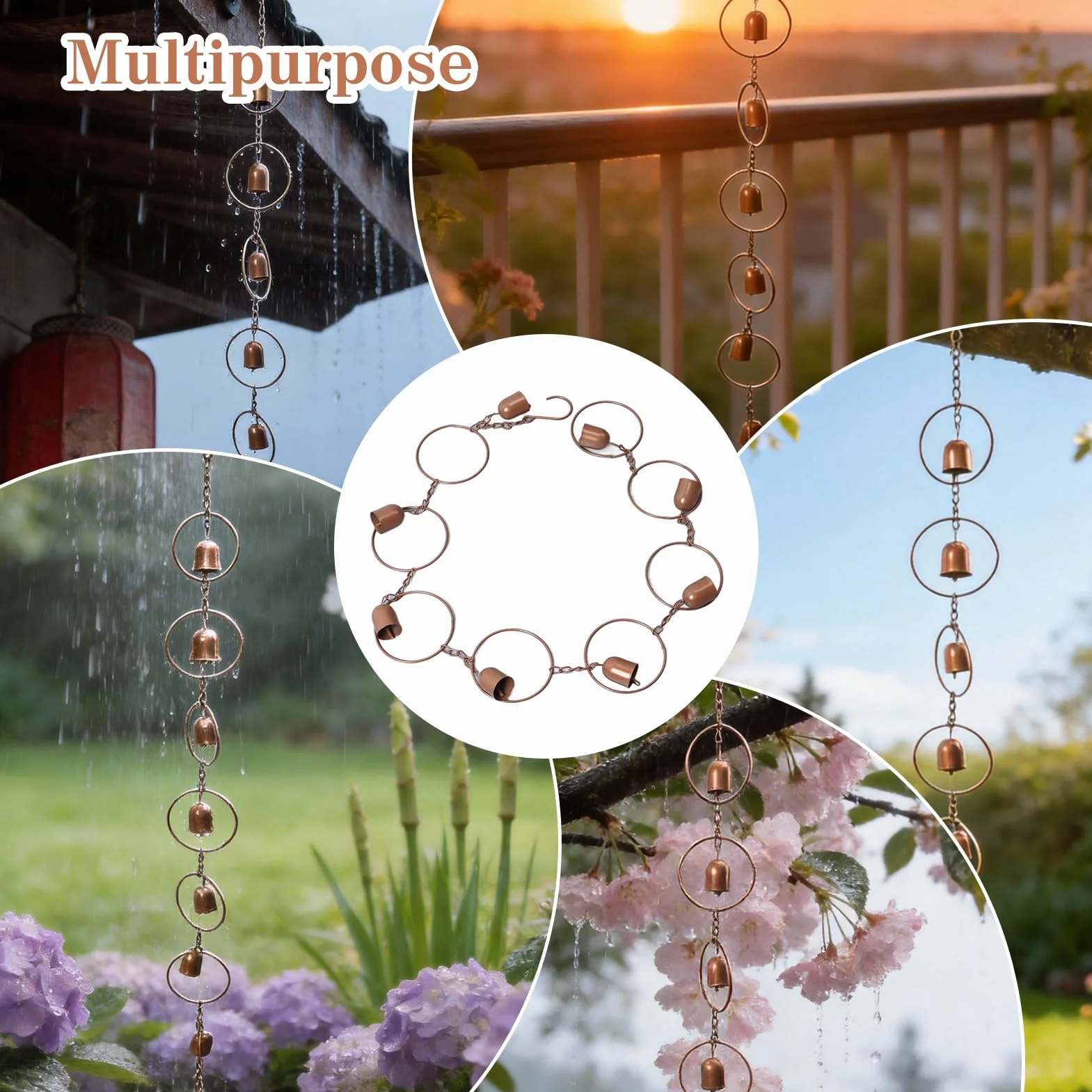 Campanella da Pioggia da Appendere in Metallo Campana Decorativa Musicale Feng Shui per Grondaia