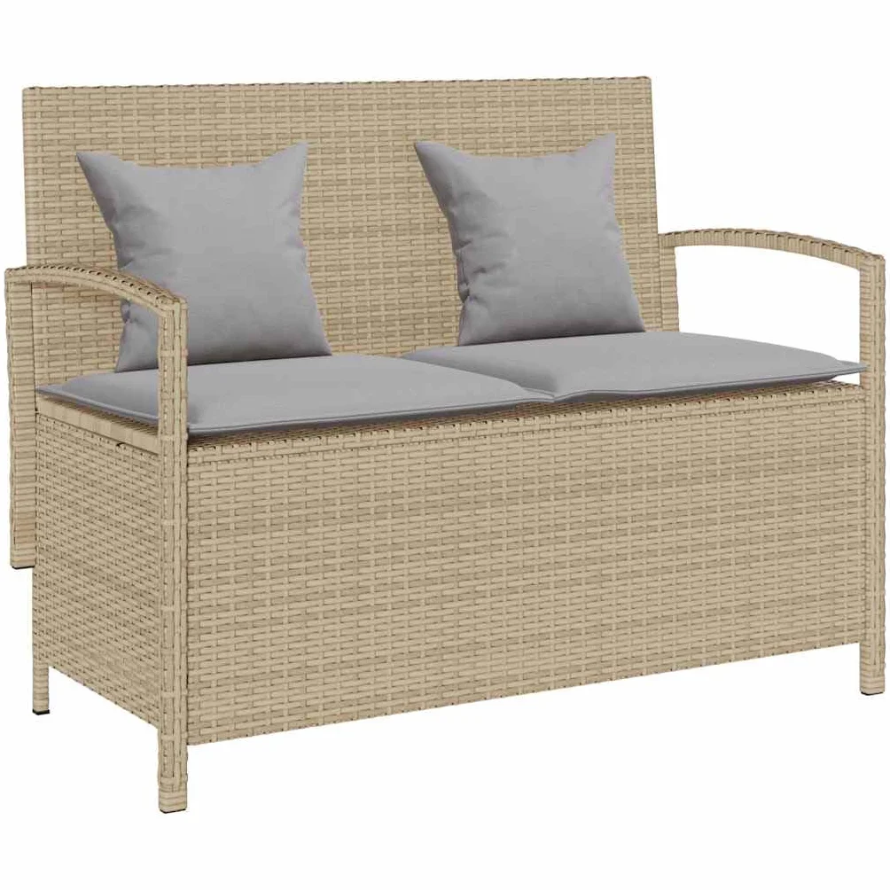 vidaXL Panca Portaoggetti da Giardino con Cuscino Beige in Polyrattan, Panca da Giardino