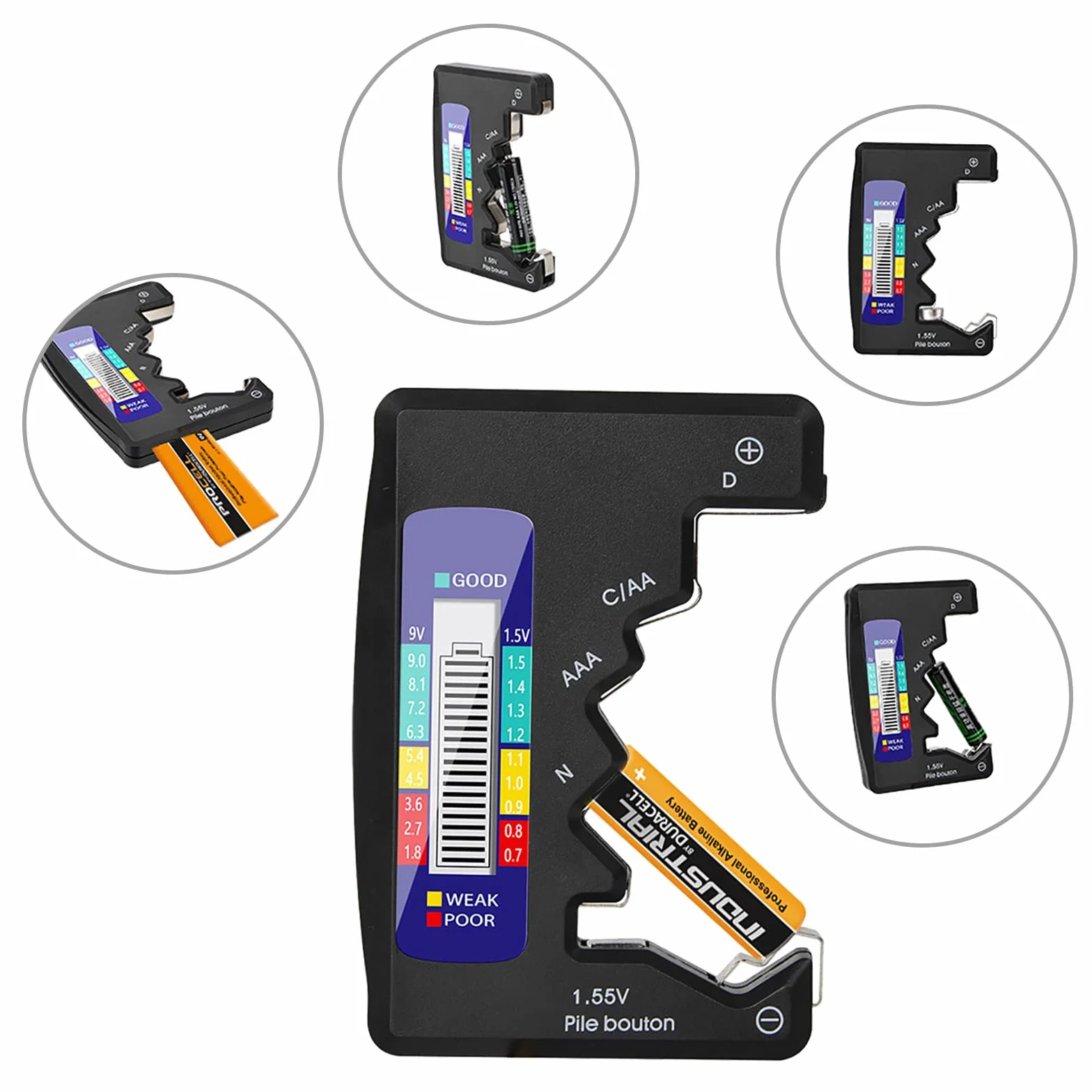 Tester della Batteria Universale con Display LCD Digitale per Batterie AA/AAA/C/D 1,5V-9V