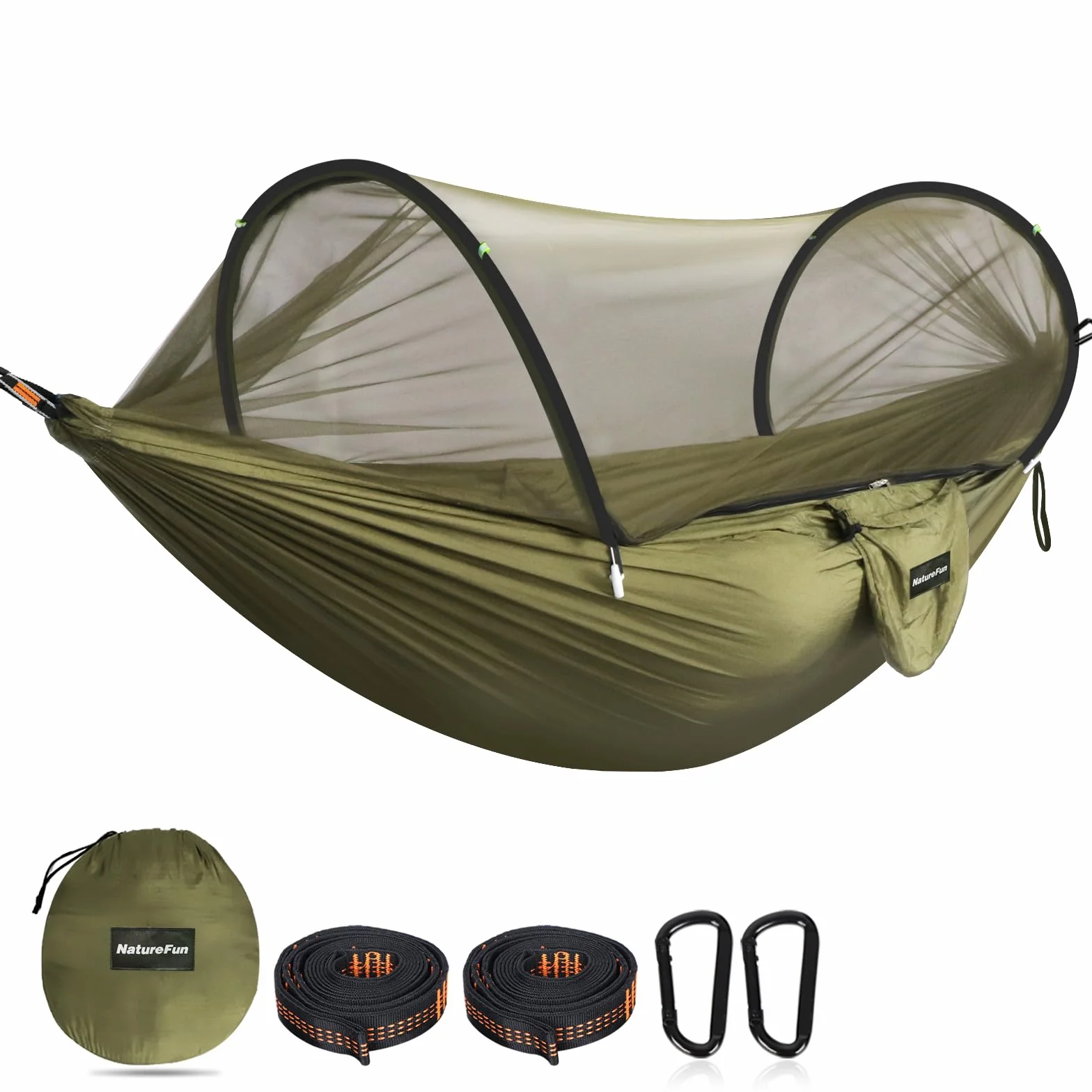 NATUREFUN Amaca da Campeggio da Viaggio| capacità di Carico 300kg,(275 x 140 cm) Traspirante Nylon da Paracadute| 2 x Moschettoni Premium,2 x Corde in Nylon Incluse |per Esterno Interno Giardino