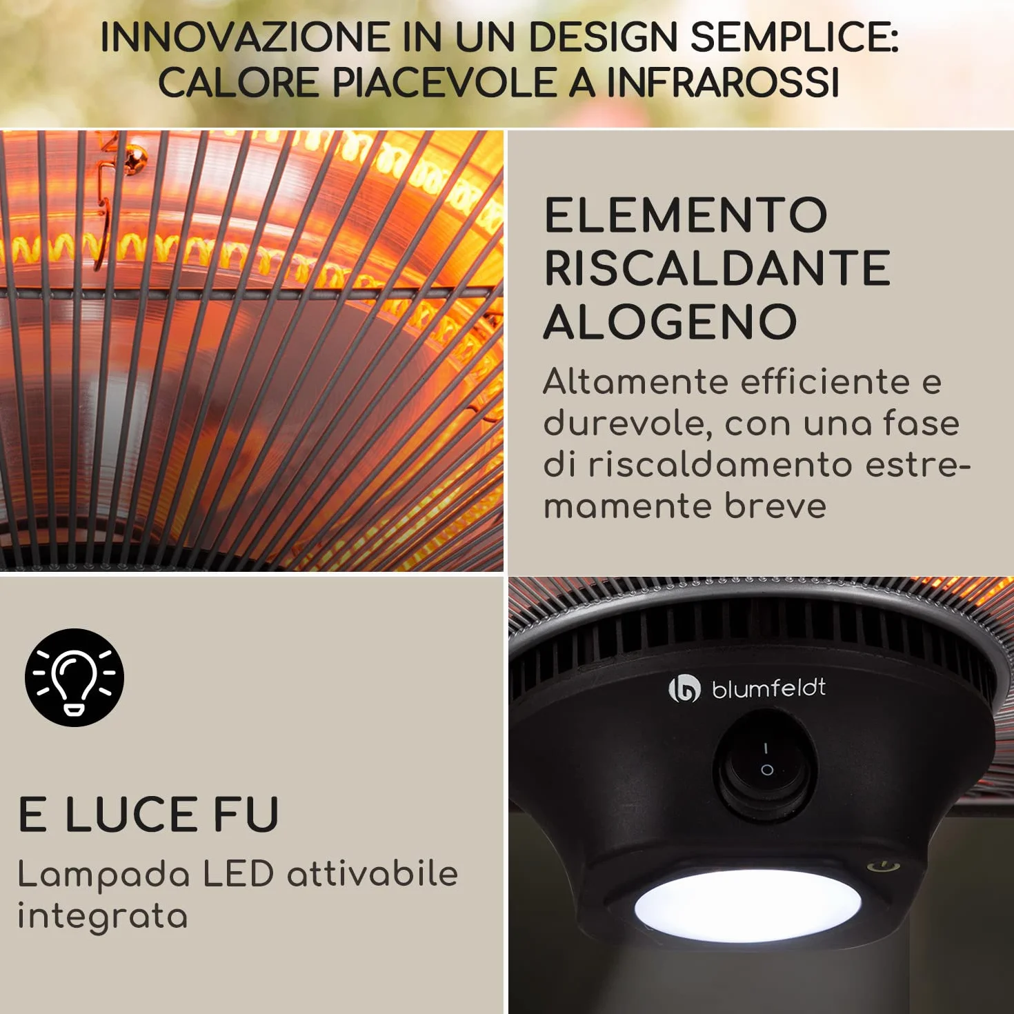 Blumfeldt Heat Hexa Lampada Infrarossi Riscaldante 2000W IR ComfortHeat Nero