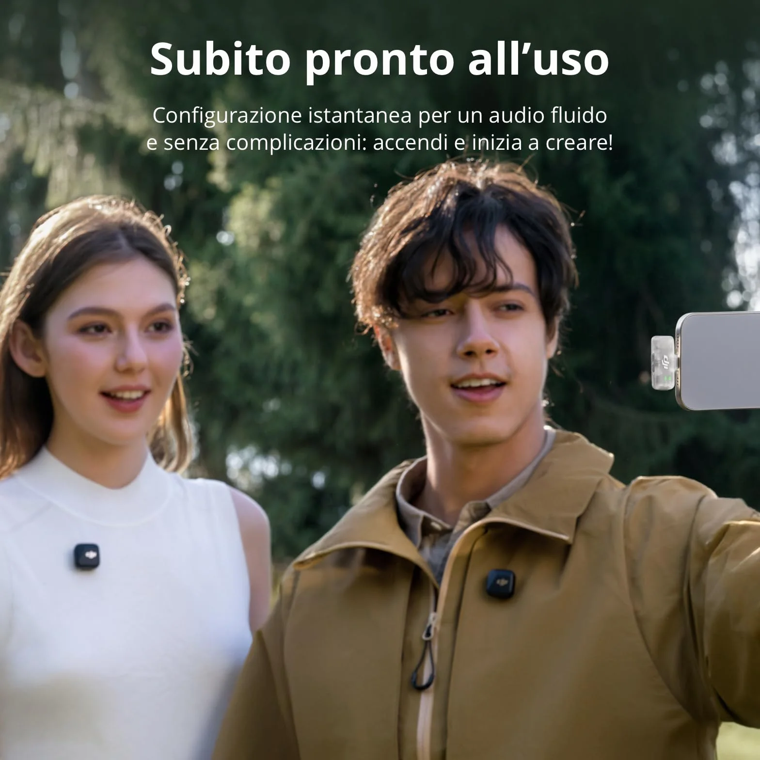DJI Mic Mini wireless lavalier microphone per iPhone 17/16/15 Android PC tablet, 300 m range, cancellazione rumore, vlog