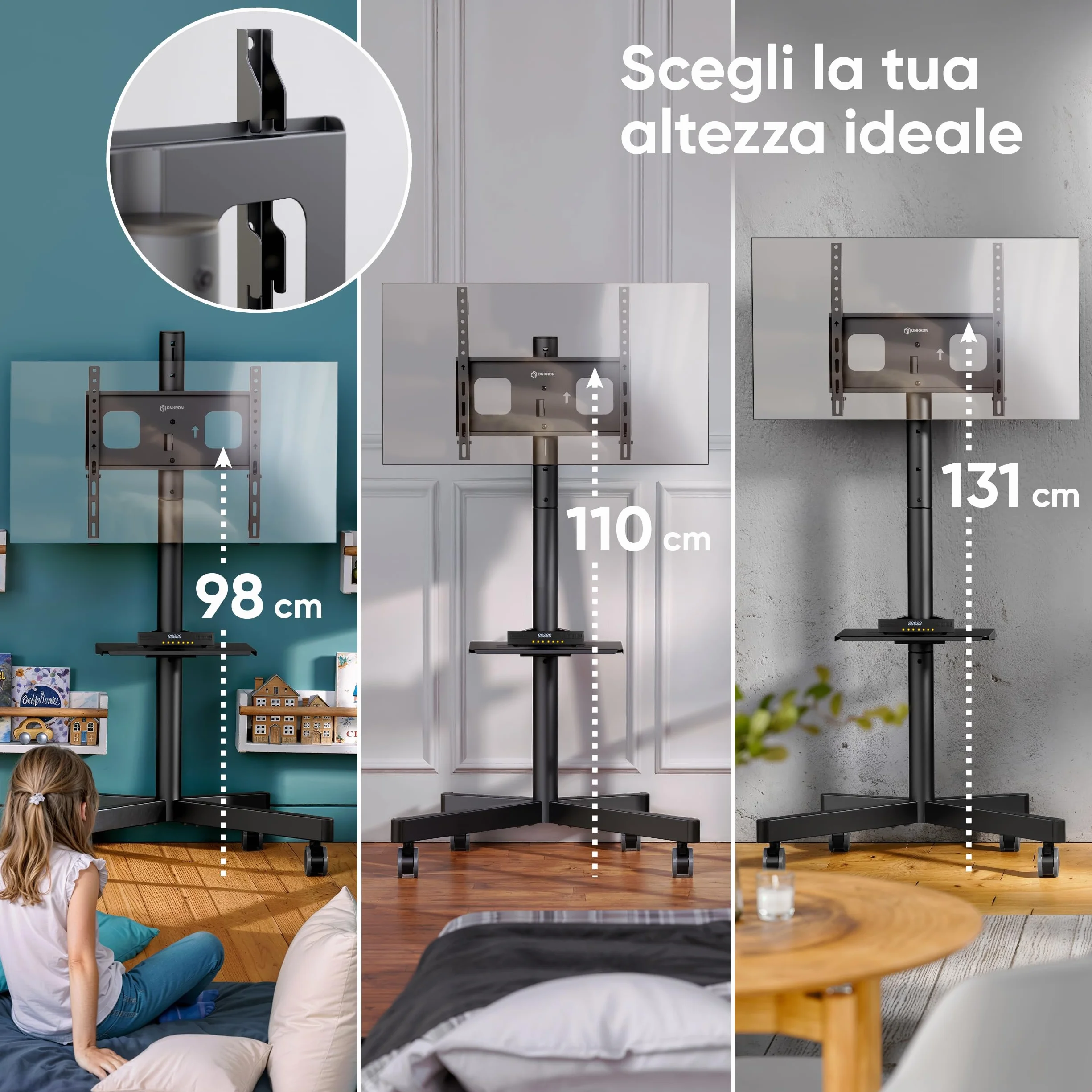 ONKRON Porta TV da Terra Mobile 23"-60" Supporto TV Pavimento VESA 100x100-400x400 45 kg Nero