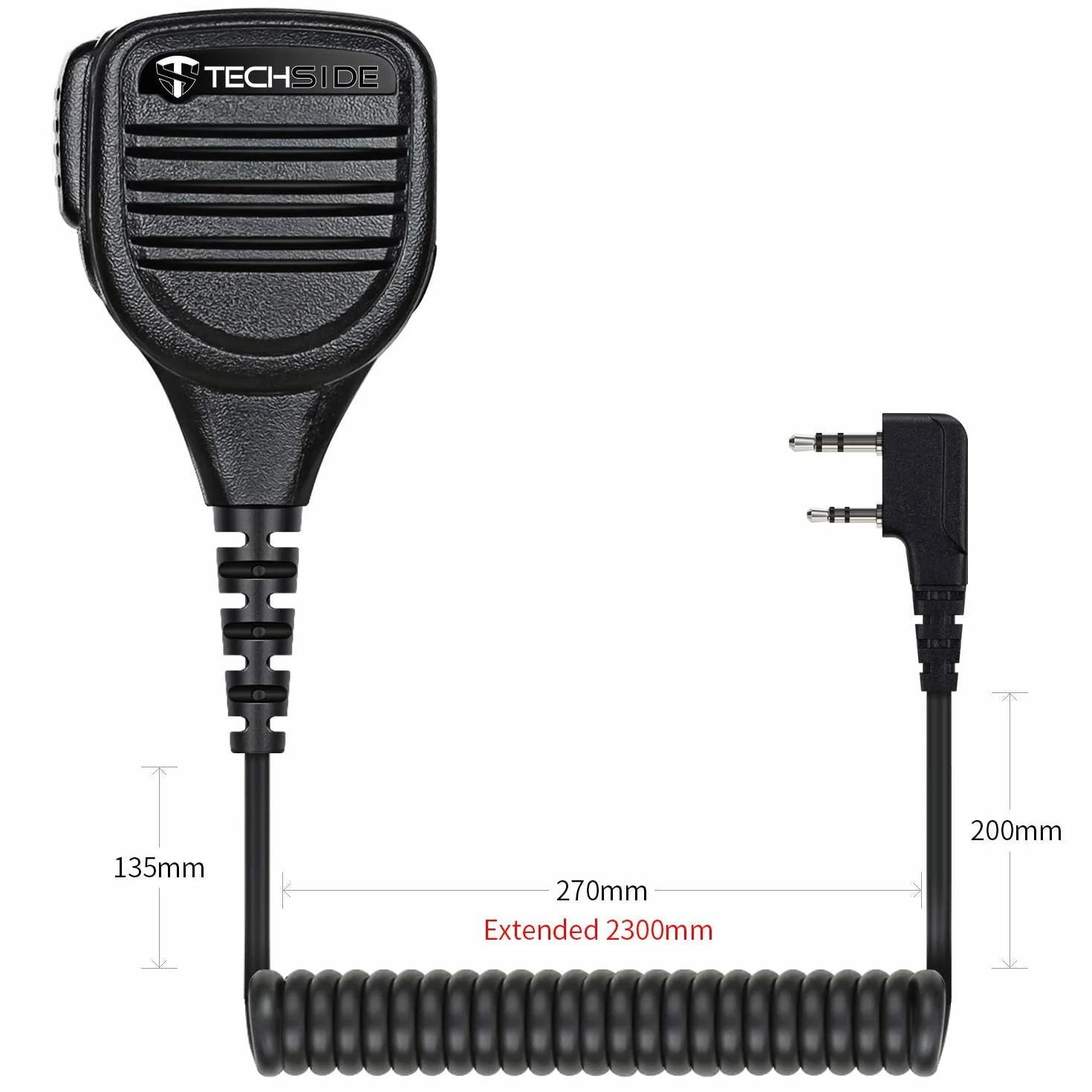 TechSide Microfono Altoparlante Impermeabile IP54 con PTT per Baofeng UV-5R, Compatibile 2 Pin Kenwood Radio Midland G10 G11 Clip 360° Jack 3.5mm