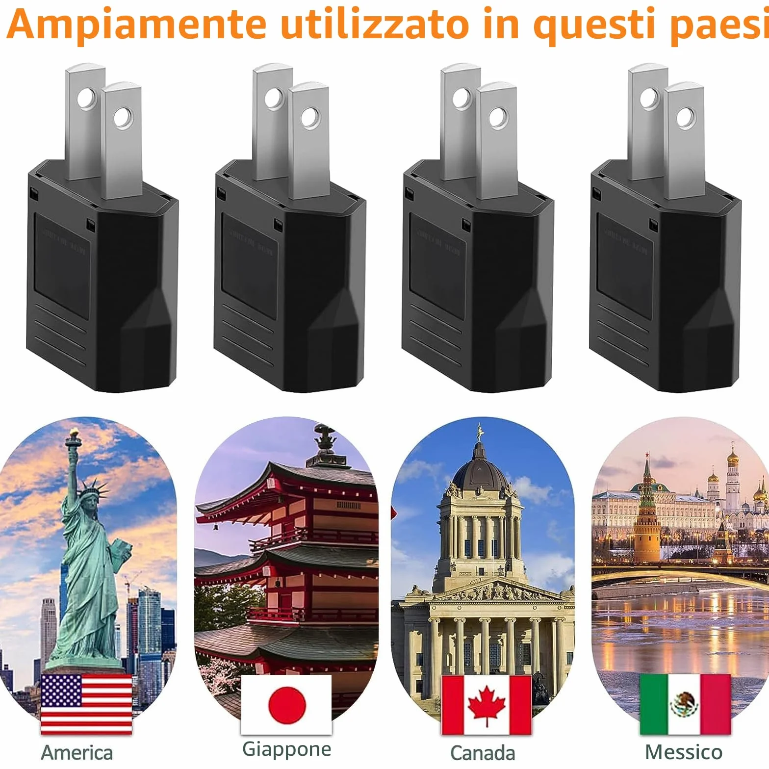 Adattatore Universale da Viaggio USA Italia 4 Pezzi, Spina Italiana a USA, Presa Americana per Europa/USA/Cina/Giappone