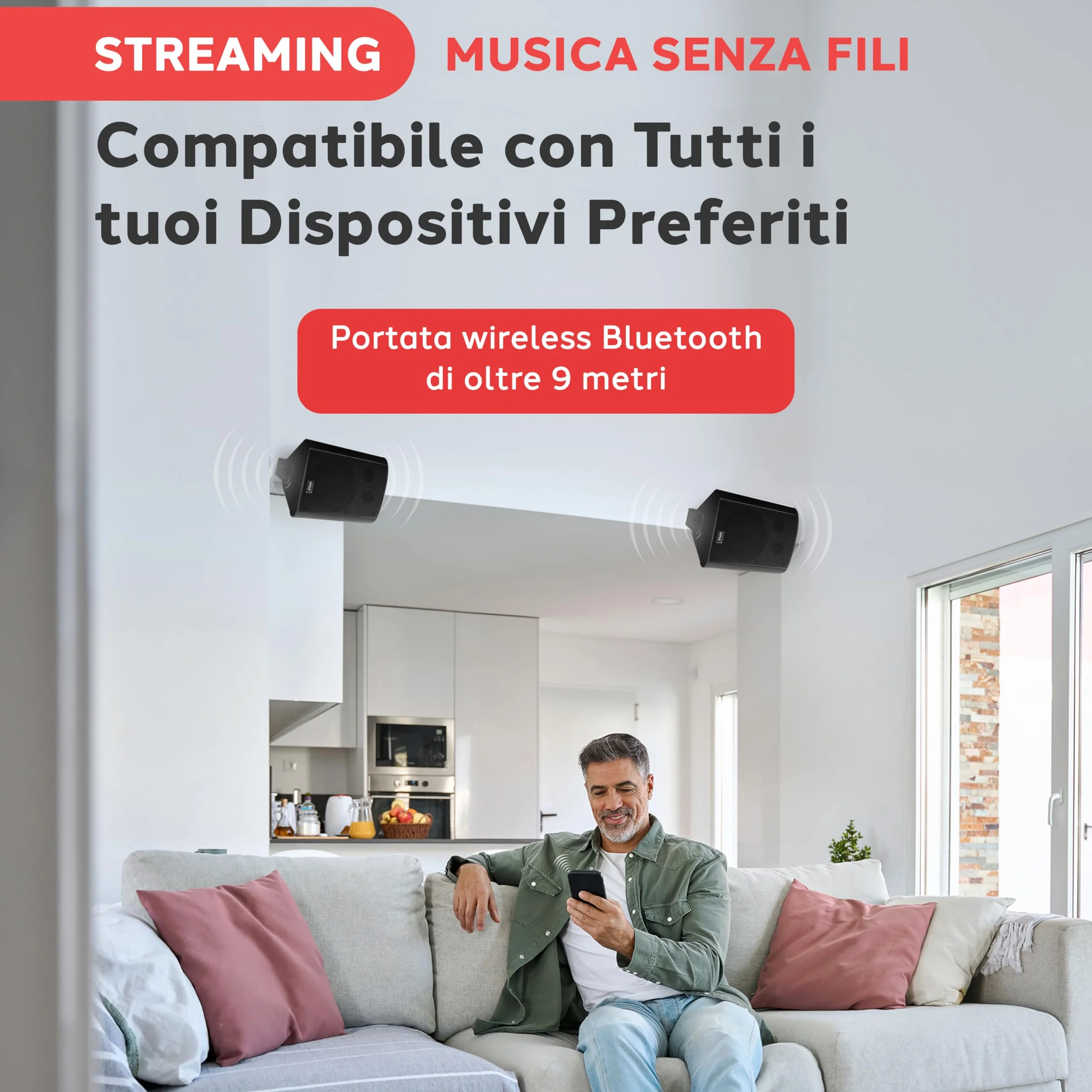 Pyle Coppia Cassa Bluetooth Parete Altoparlanti Resistente Acqua IP44 Interni Esterni Bassi Potenziati Nero