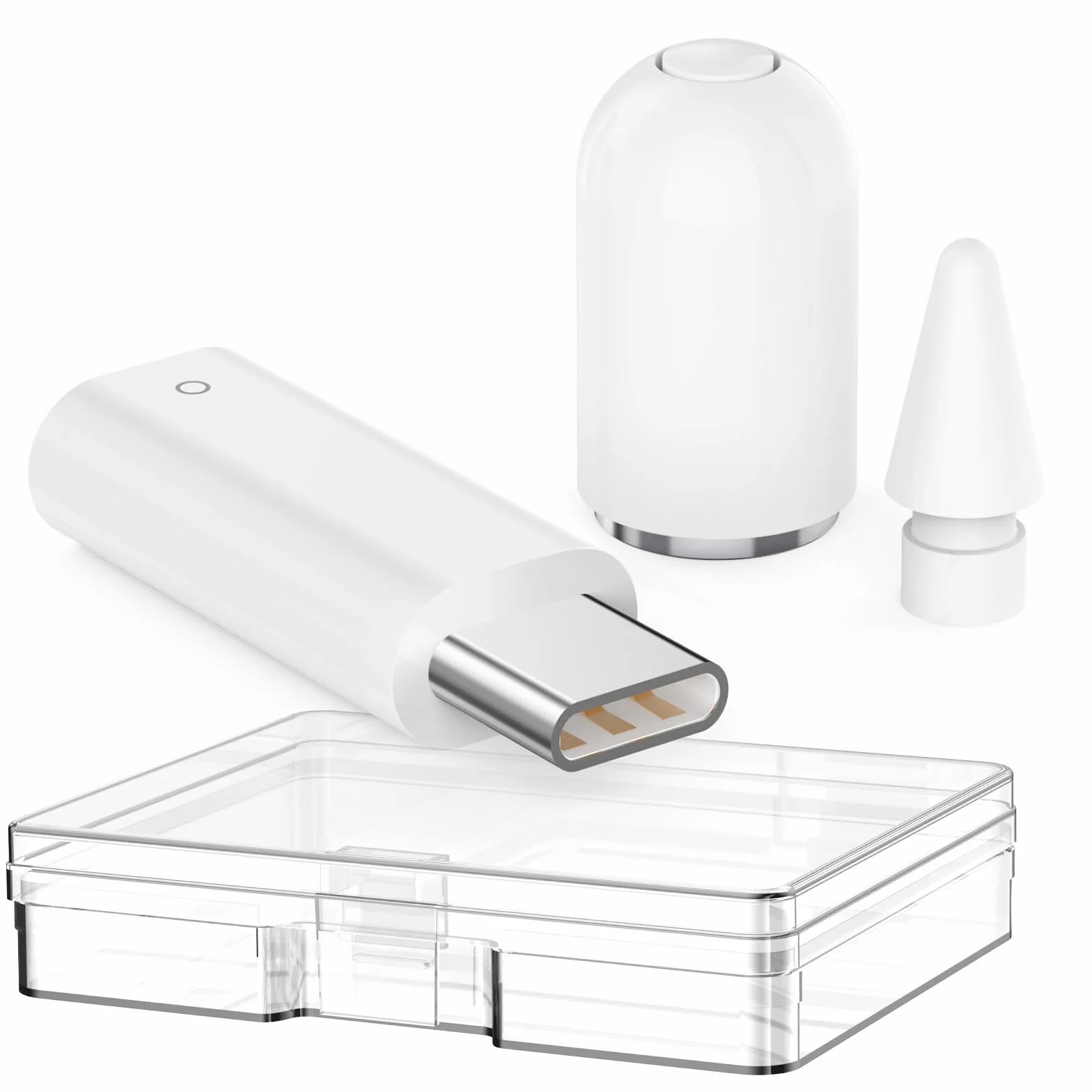 Set Accessori Compatibile Apple Pencil 1a Generazione Tappo Magnetico Adattatore Ricarica Punte Bianco