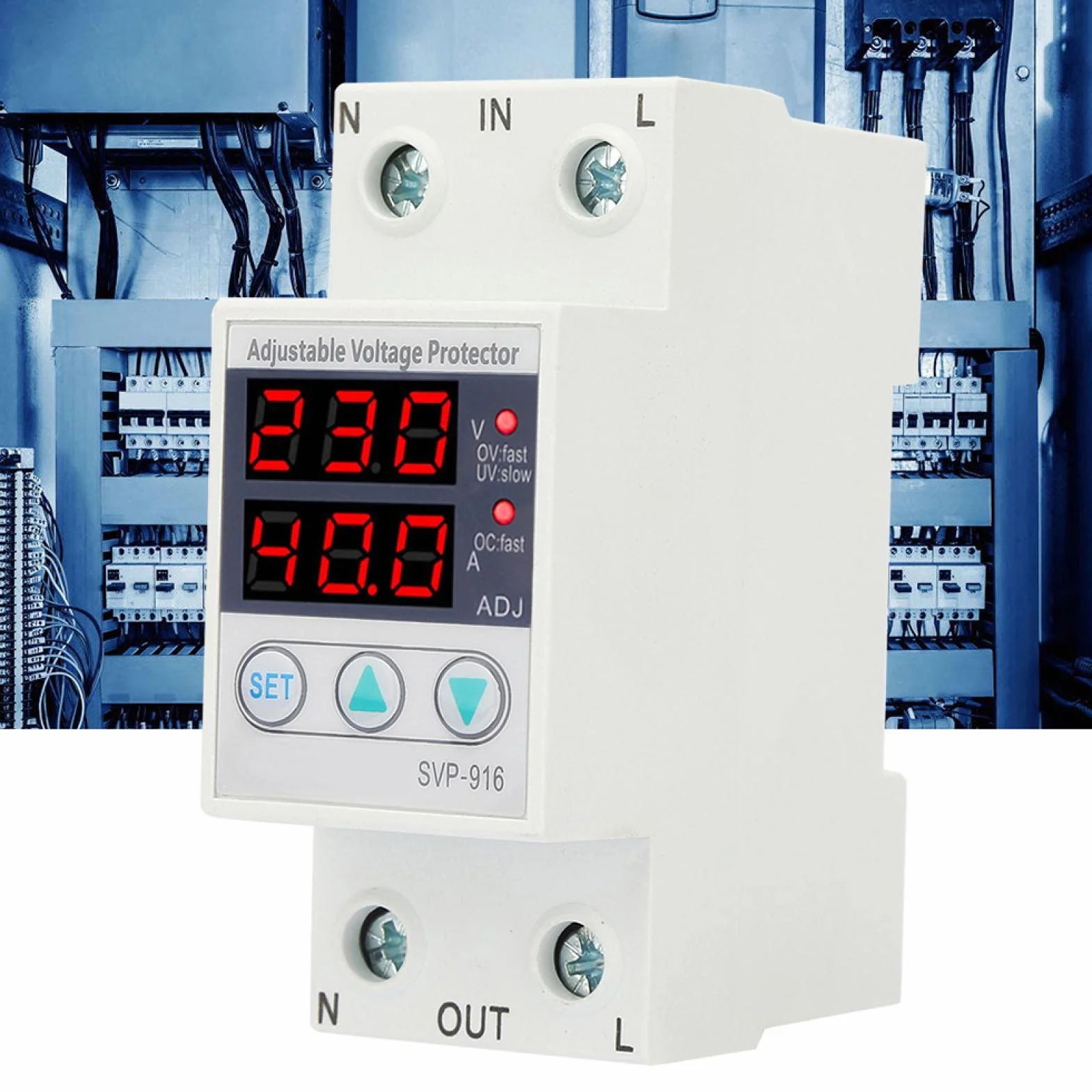 Protettore di Sovratensione Monofase 230VAC con Display LCD, Guida DIN 63A