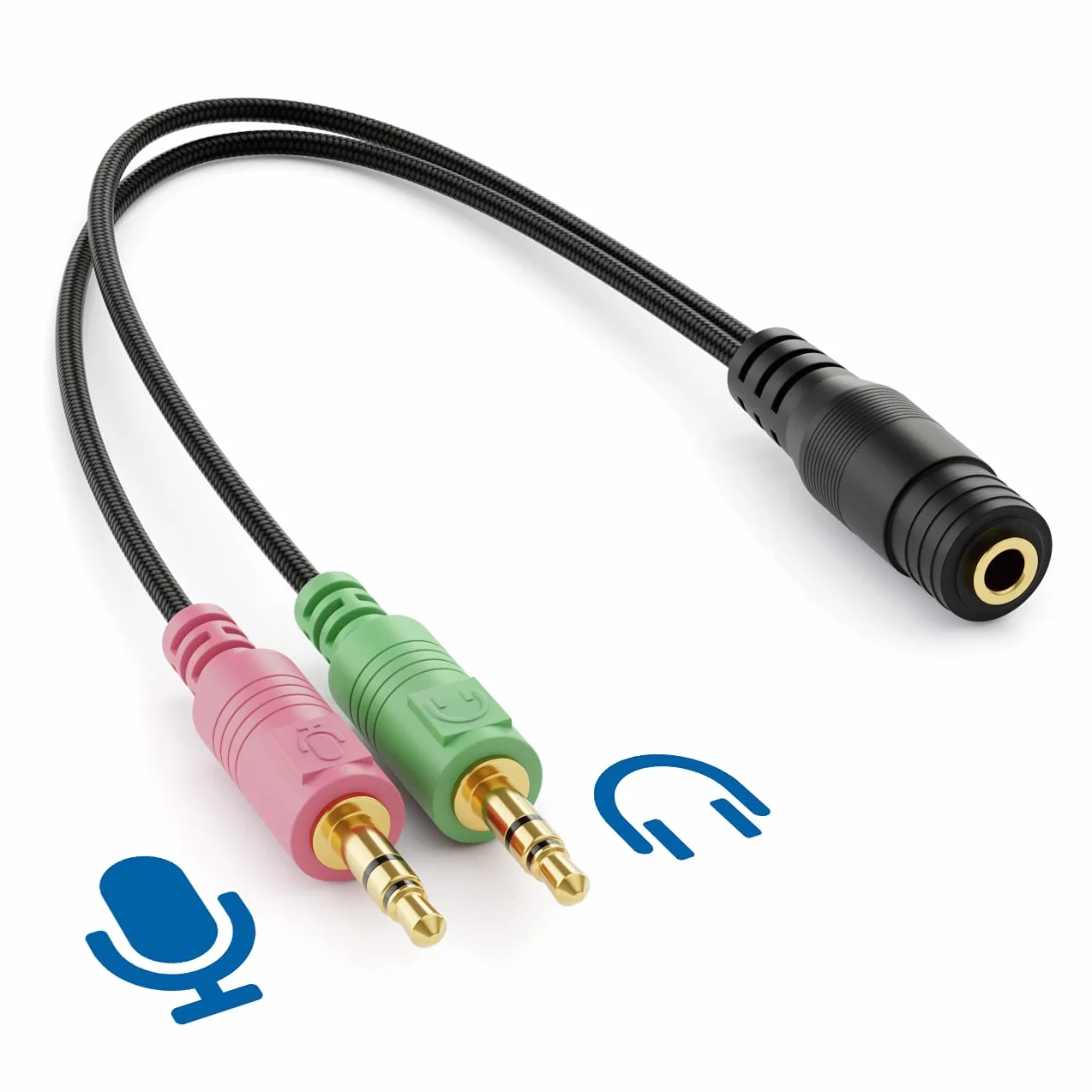 deleyCON 20cm Headset PC Laptop Adattatore Audio Jack Y Stereo 3,5mm CTIA 4 Poli TRRS a 2x 3,5mm
