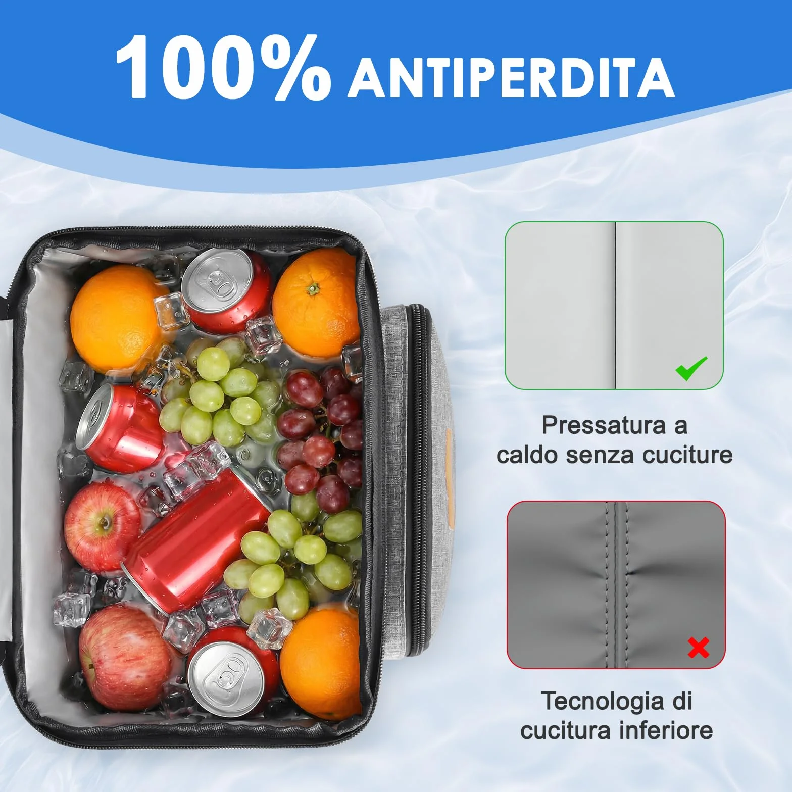 Zaino Termico Frigo 24L Borsa Termica Isoterma Impermeabile Grigio