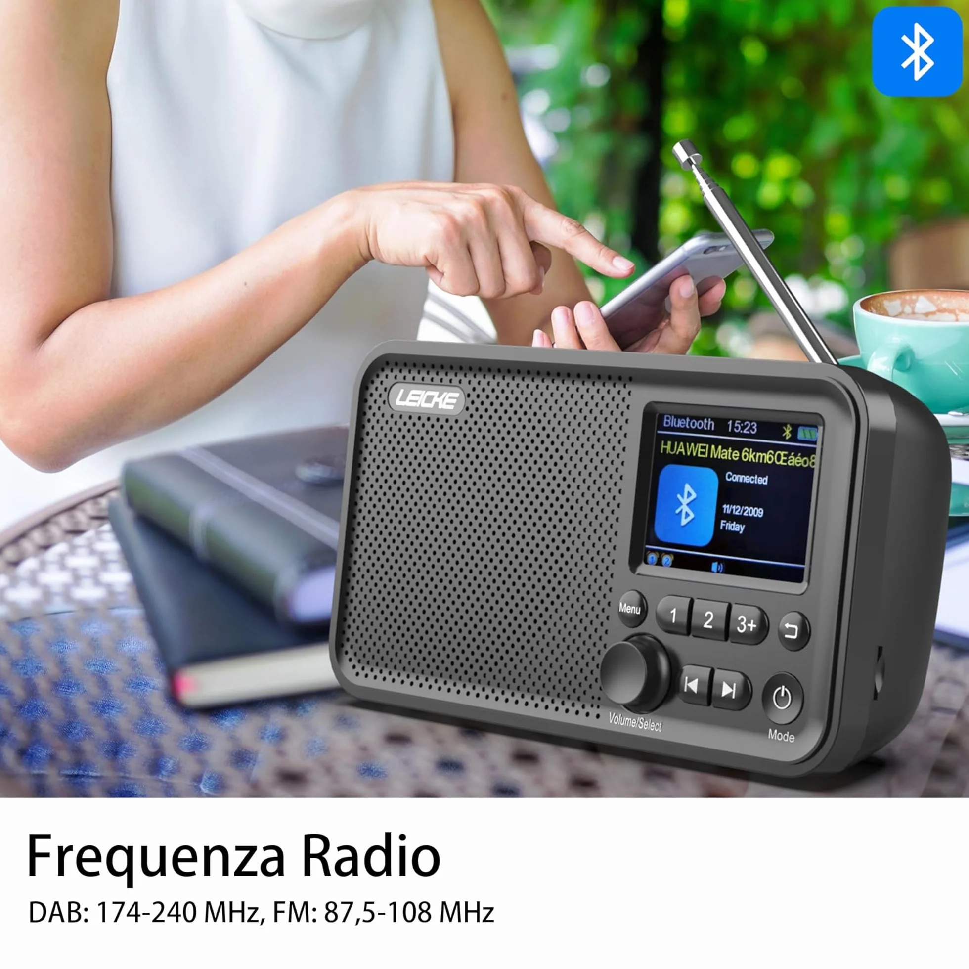 LEICKE DAB+ Radio Portatile con Bluetooth 5.0, FM, Display 2,4", Batteria 4000 mAh