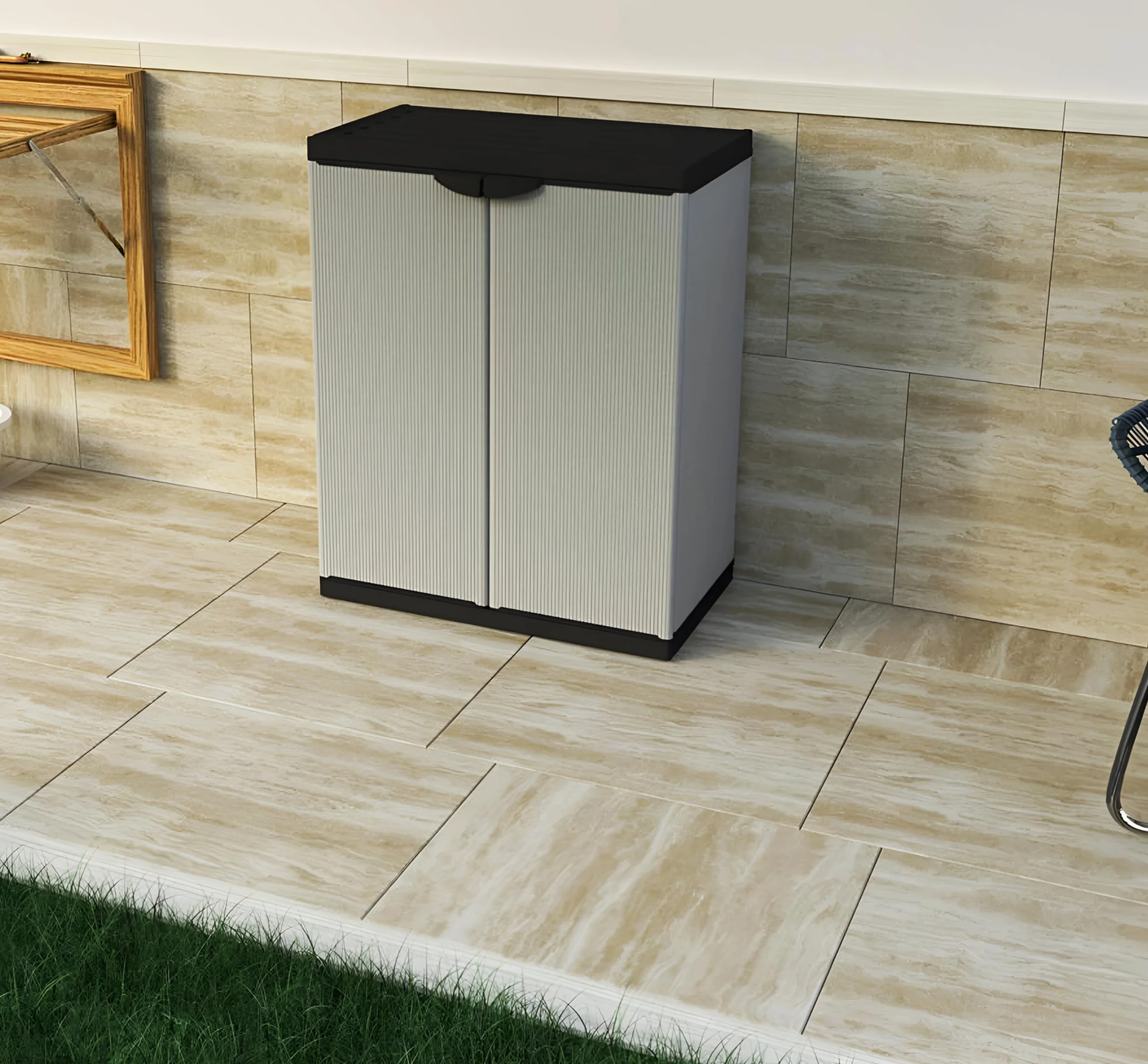 BuyStar Armadio Basso 2 Ante da Esterno 68x40x85h cm Ripiano Interno Maniglie Sistema a Incastro Senza Viti Idrorepellente