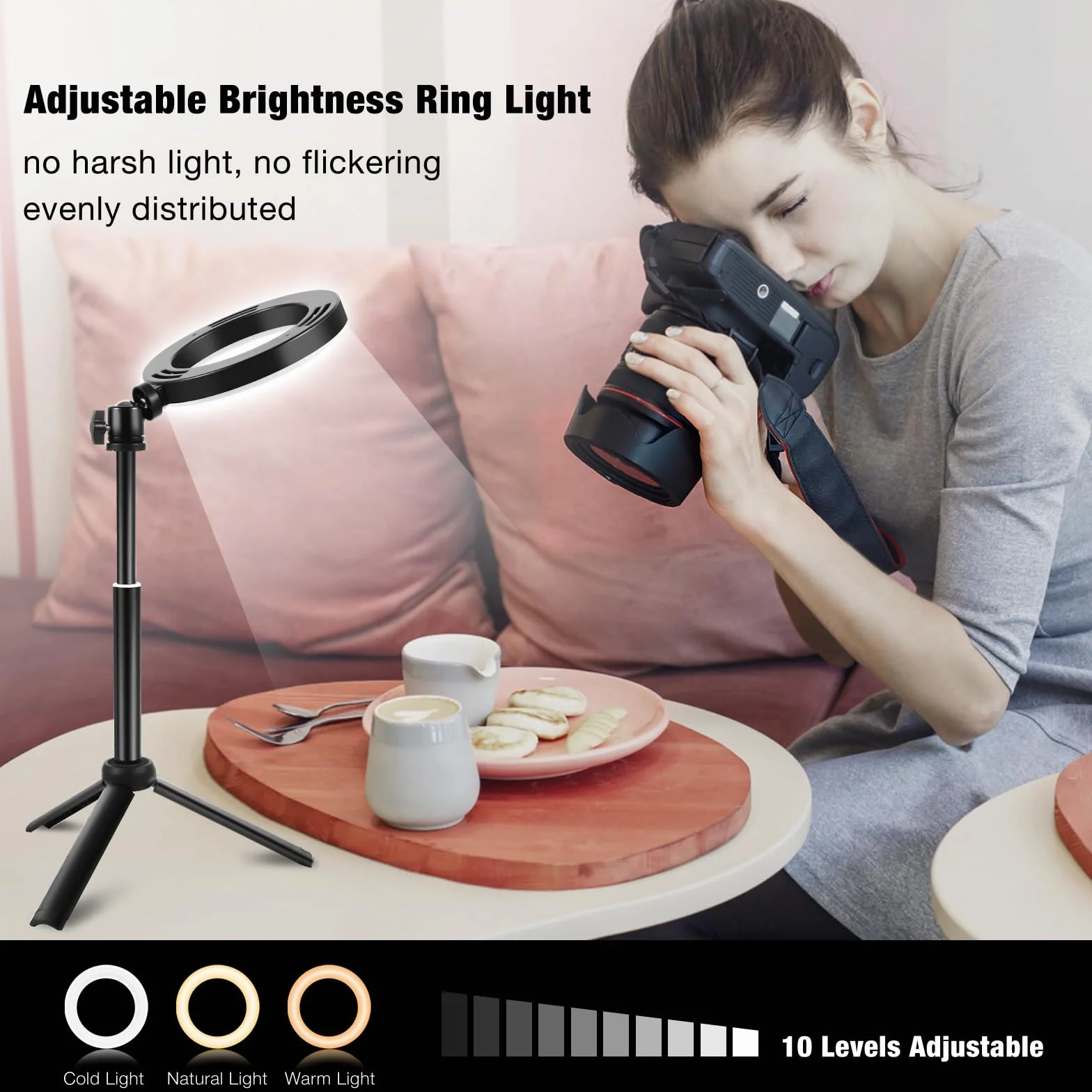 Railee Ring Light 6" LED Luce Selfie Videoconferenza con Treppiede Telefono 3 Modi