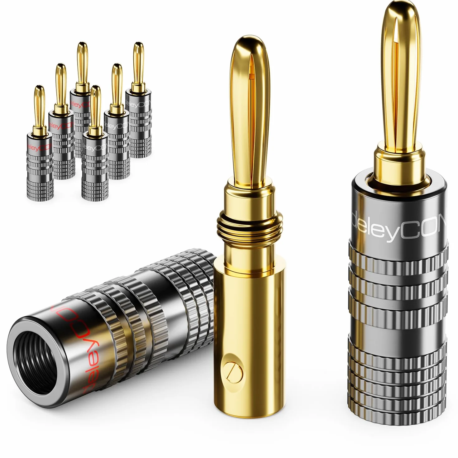 deleyCON 8 Pezzi Connettori a Banana Set Placcato Oro Avvitabile per Cavo Altoparlanti 0,75-4,5 mm HiFi Audio Home Theater Grigio