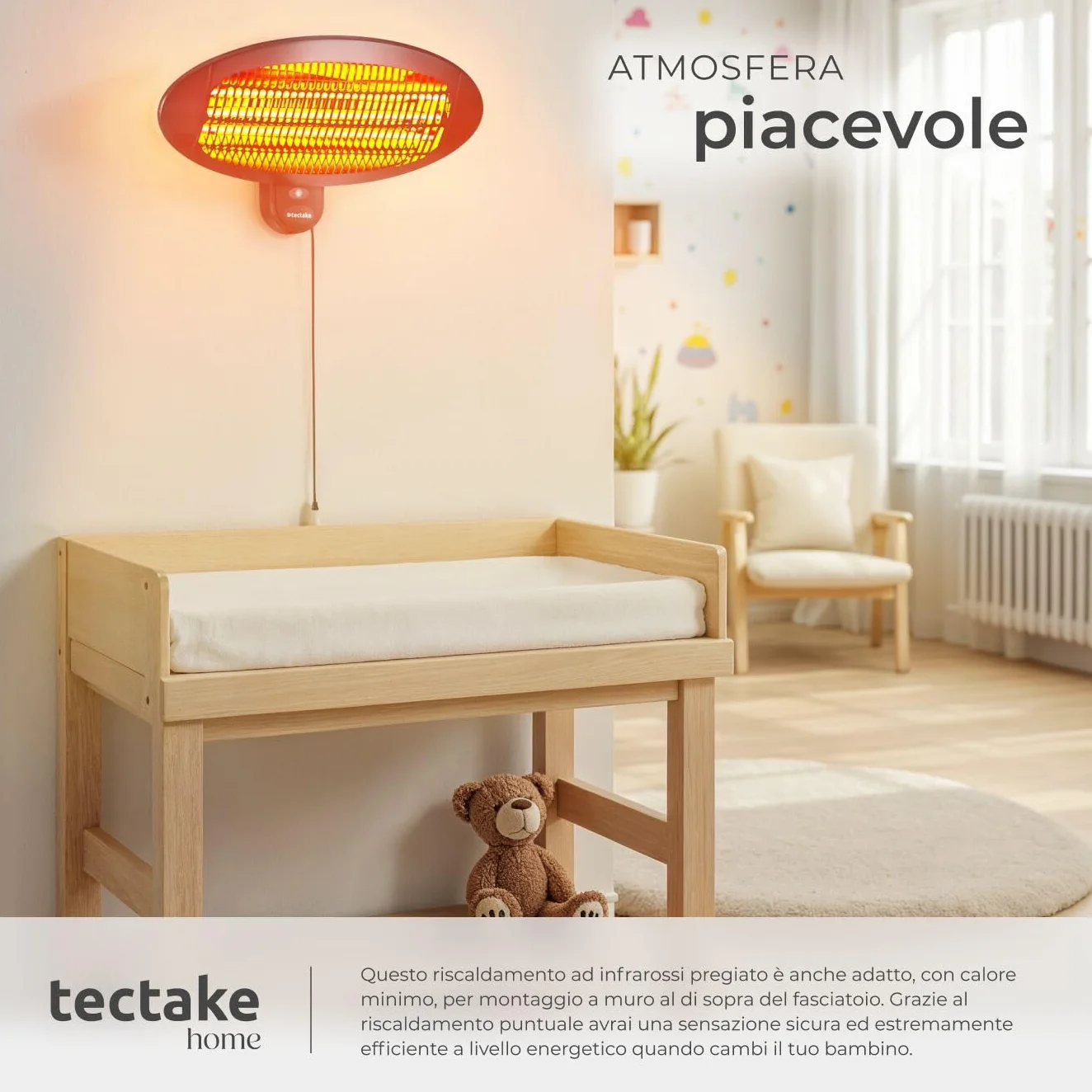 Tectake Riscaldatore a Infrarossi 2000W Lampada Regolabile 3 Livelli Potenza Protezione Anti-Ribaltamento Nero
