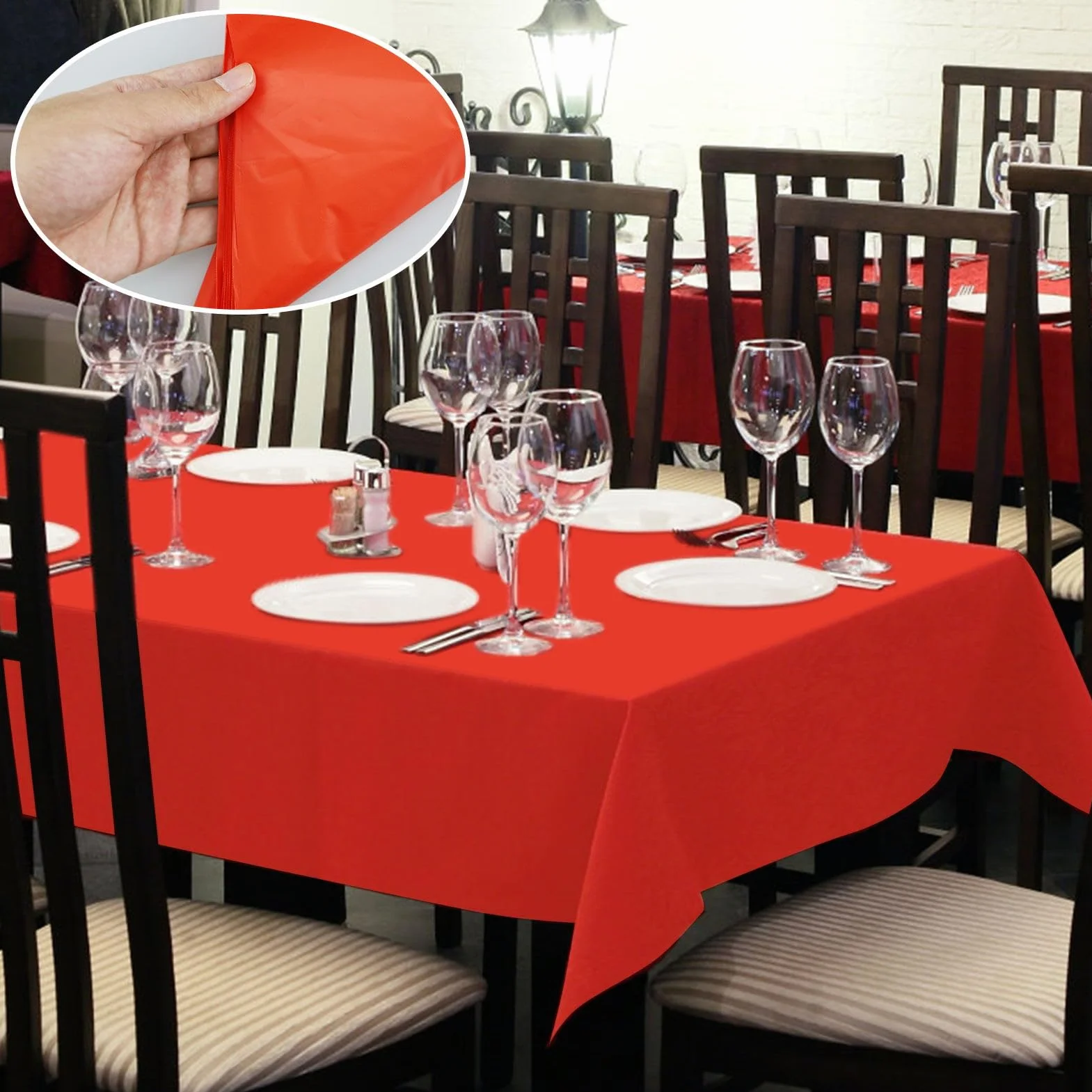 Tovaglia rettangolare rossa lavabile 137 x 274 cm, 2 pezzi per interni ed esterni