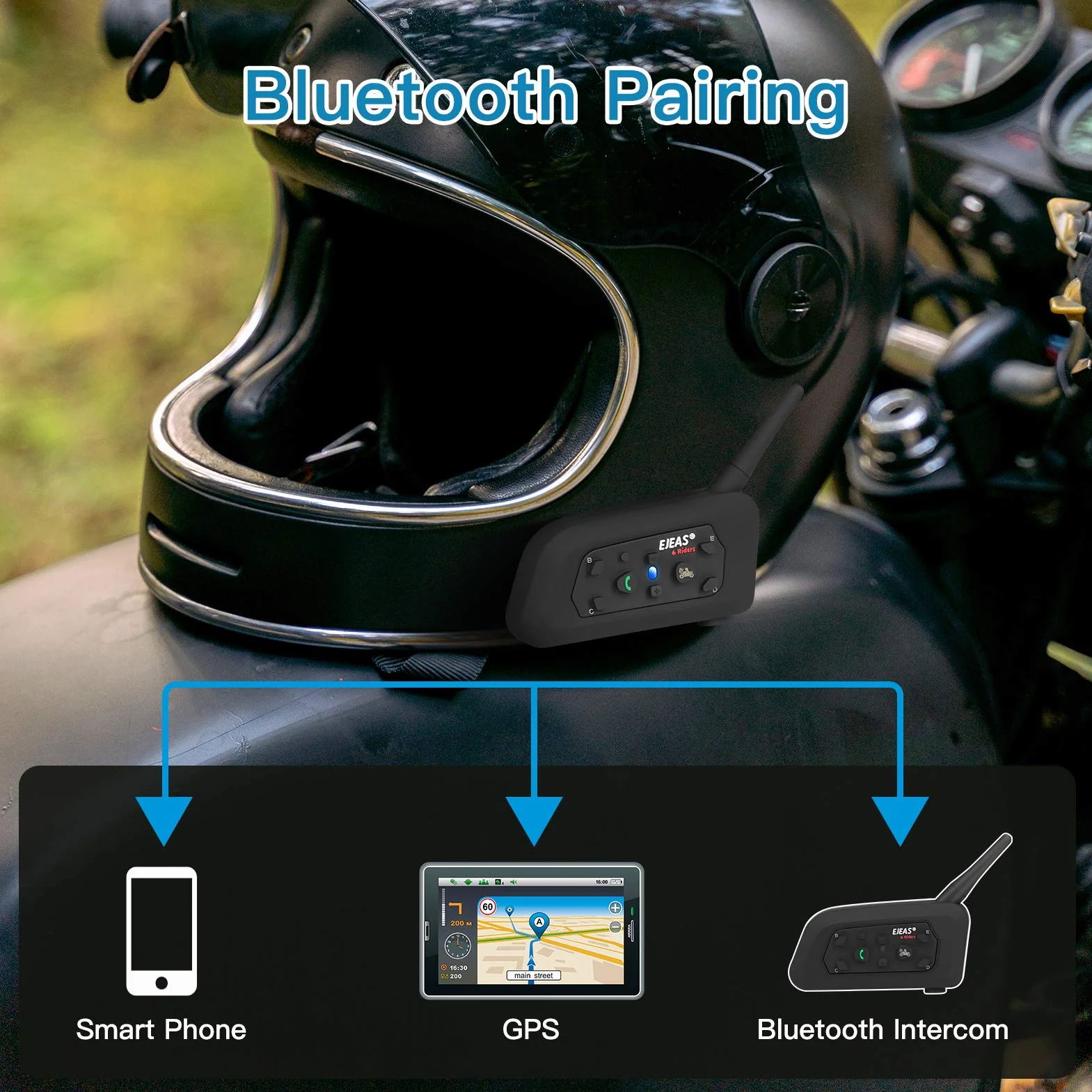 EJEAS V6 Pro Interfono Moto Bluetooth 1200M 2 Persone Wireless Full Duplex Connetti Fino a 6 Motociclisti (2 Confezione)
