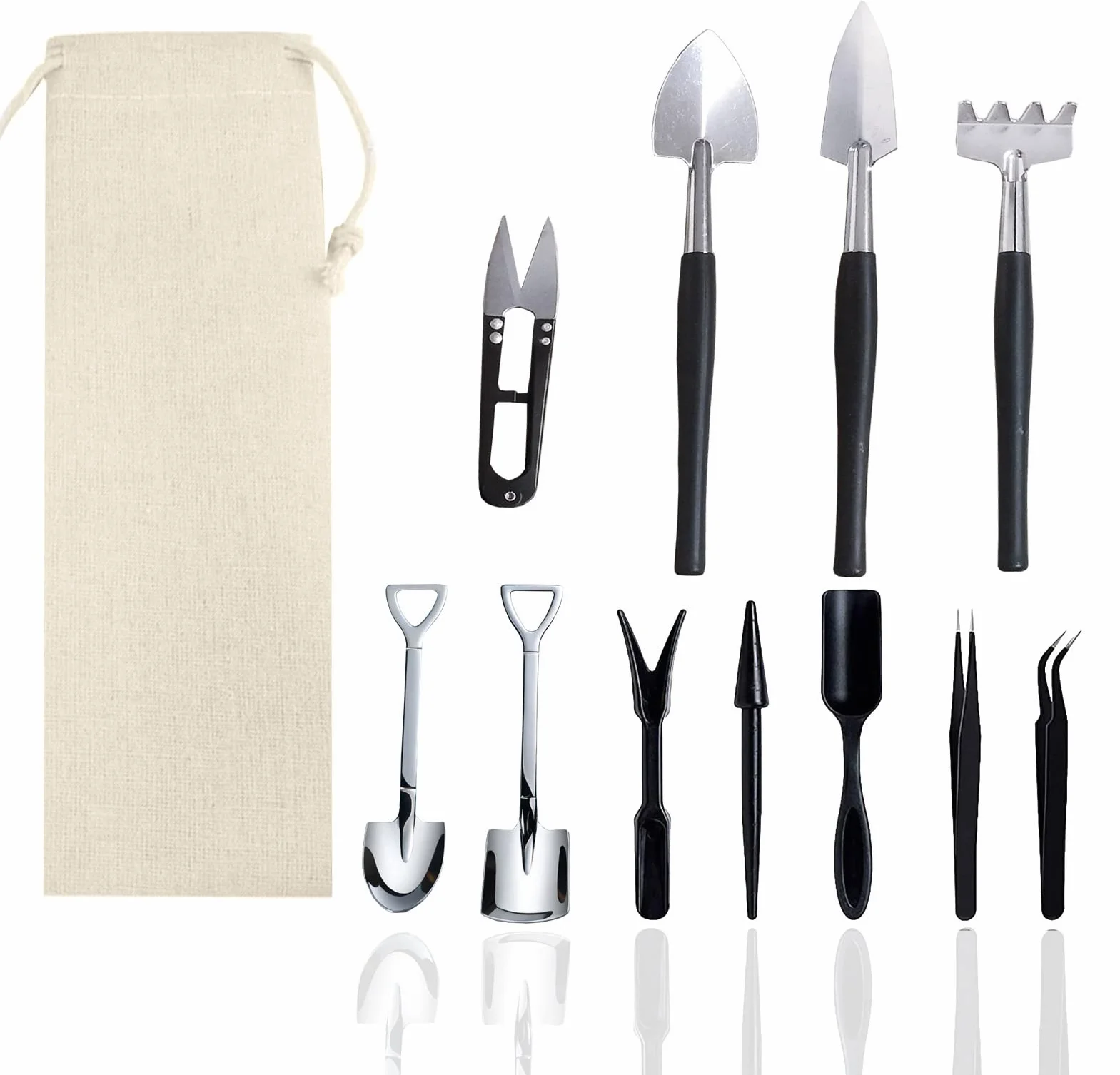 Set di 12 attrezzi per piante grasse mini trapianto, kit di attrezzi da giardino per giardinaggio interno, vaso da fiori per la cura dei cactus