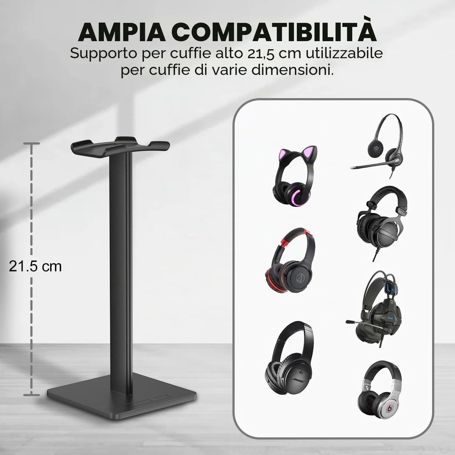 Supporto per Cuffie New Bee Universale per Sennheiser Sony Audio-Technica Bose AKG Alluminio Nero
