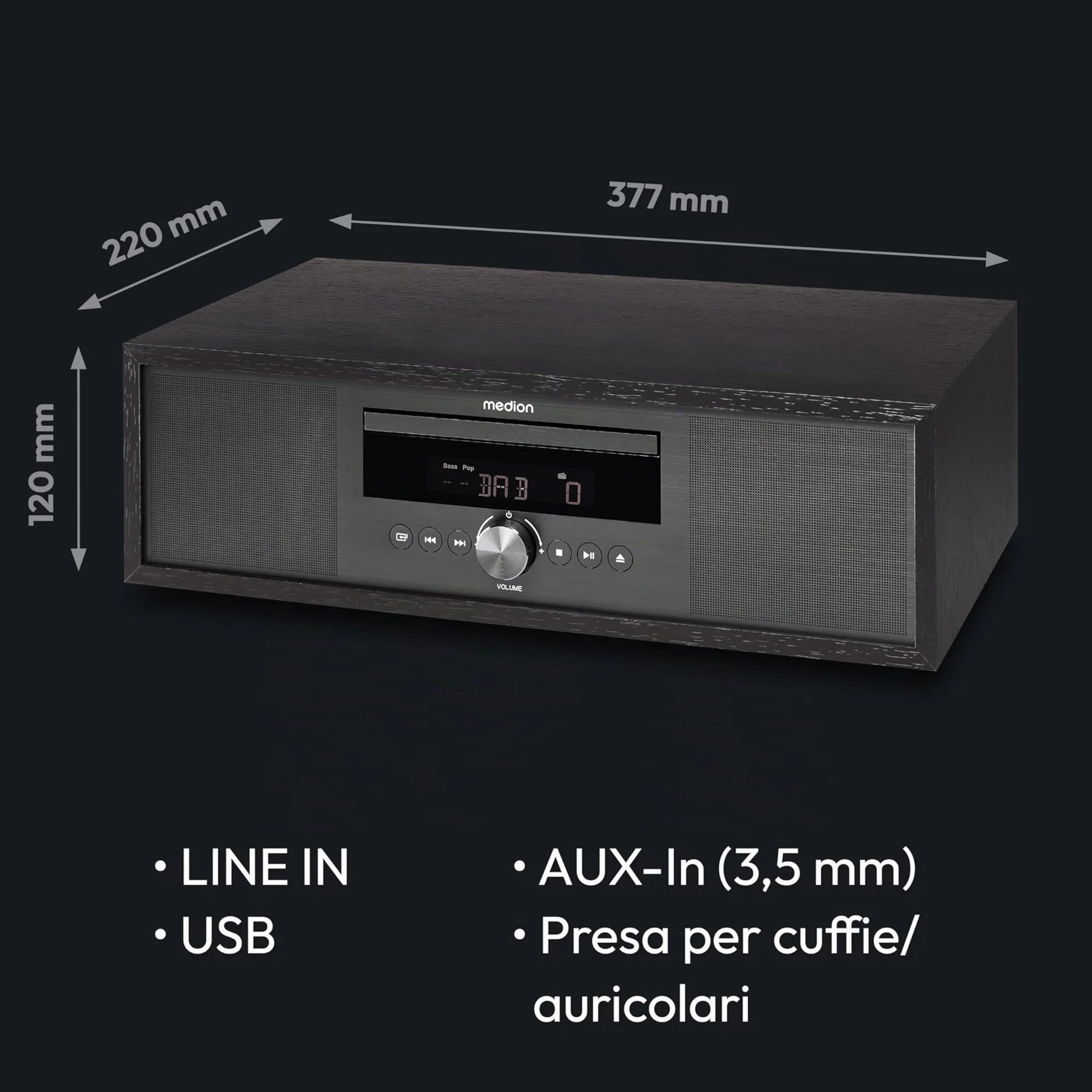 MEDION Impianto Stereo all-in-One P64145 DAB+ CD MP3 Radio FM PLL USB Antracite