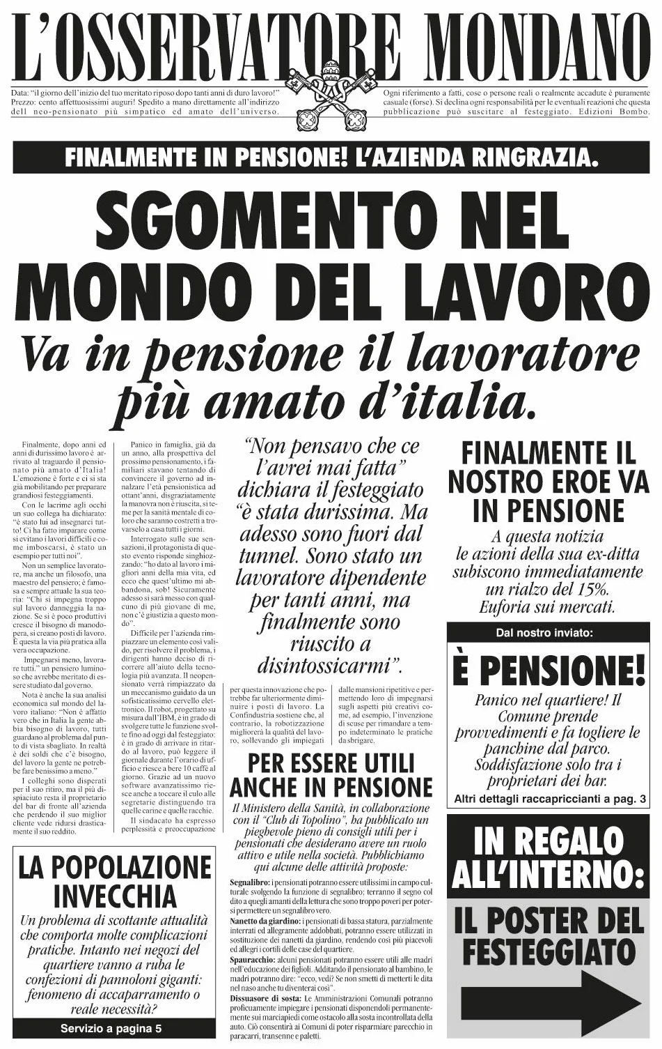 Bombo Biglietto auguri giornale pensionato