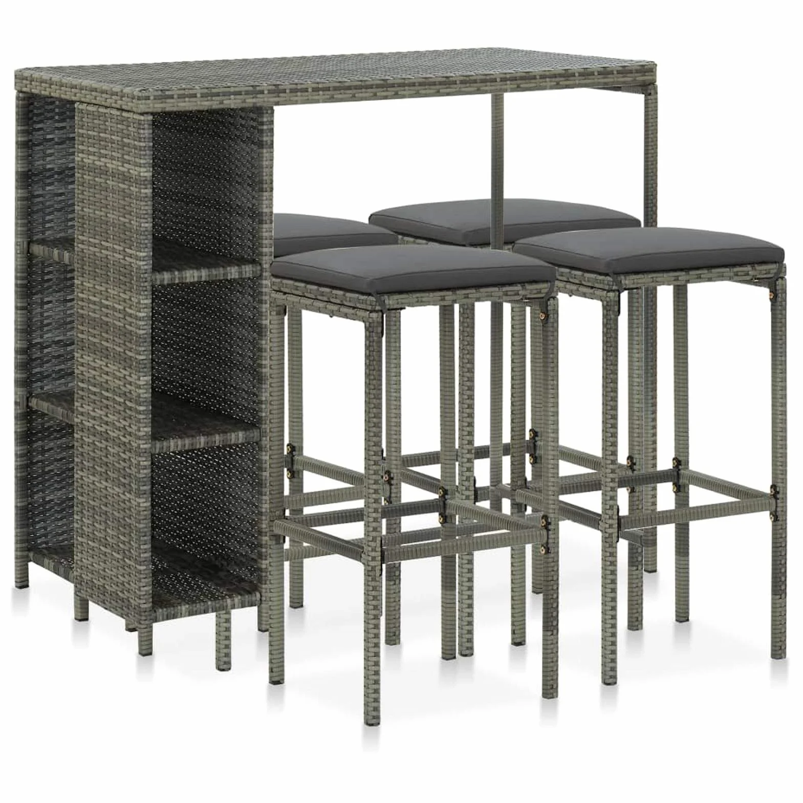 Set da Bar da Giardino 5 pz con Cuscini in Polyrattan Grigio-Mobili Bar da Giardino,Angolo Bar da Giardino Cortile Esterno