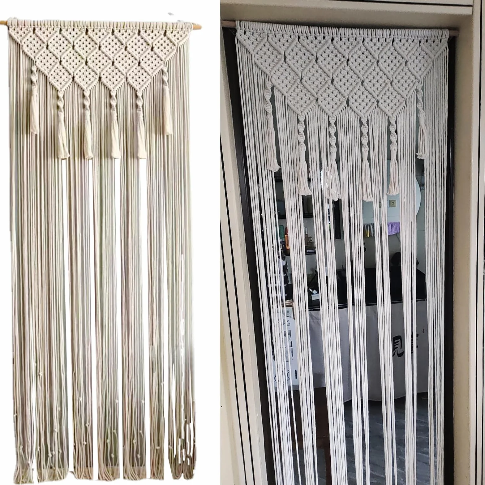 NIYATA Boho - Arazzo grande – beige bohémien, 65 x 200 cm, per porta a fili, per finestre, in macramè