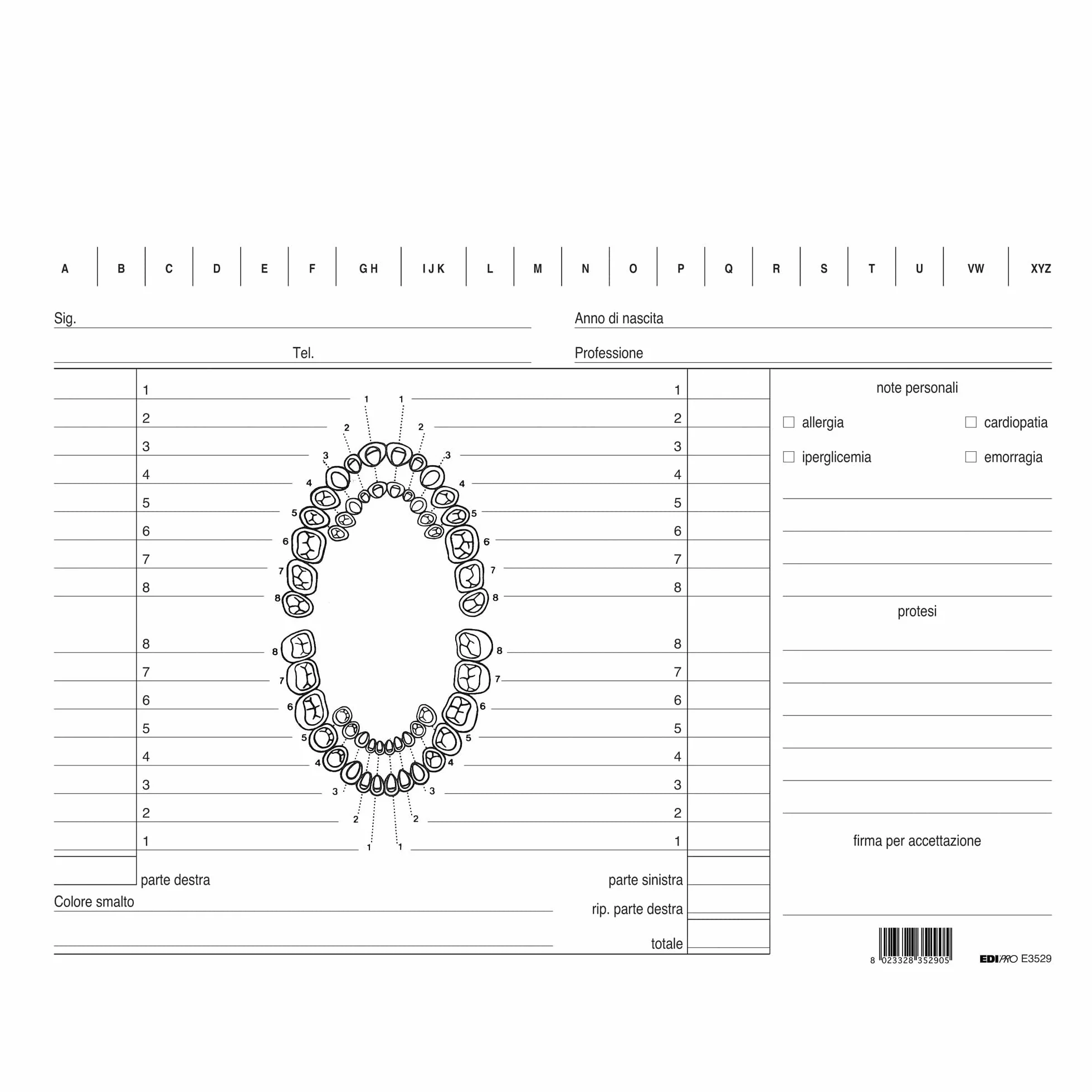 EDIPRO E3529 100 schede per dentisti 17x24