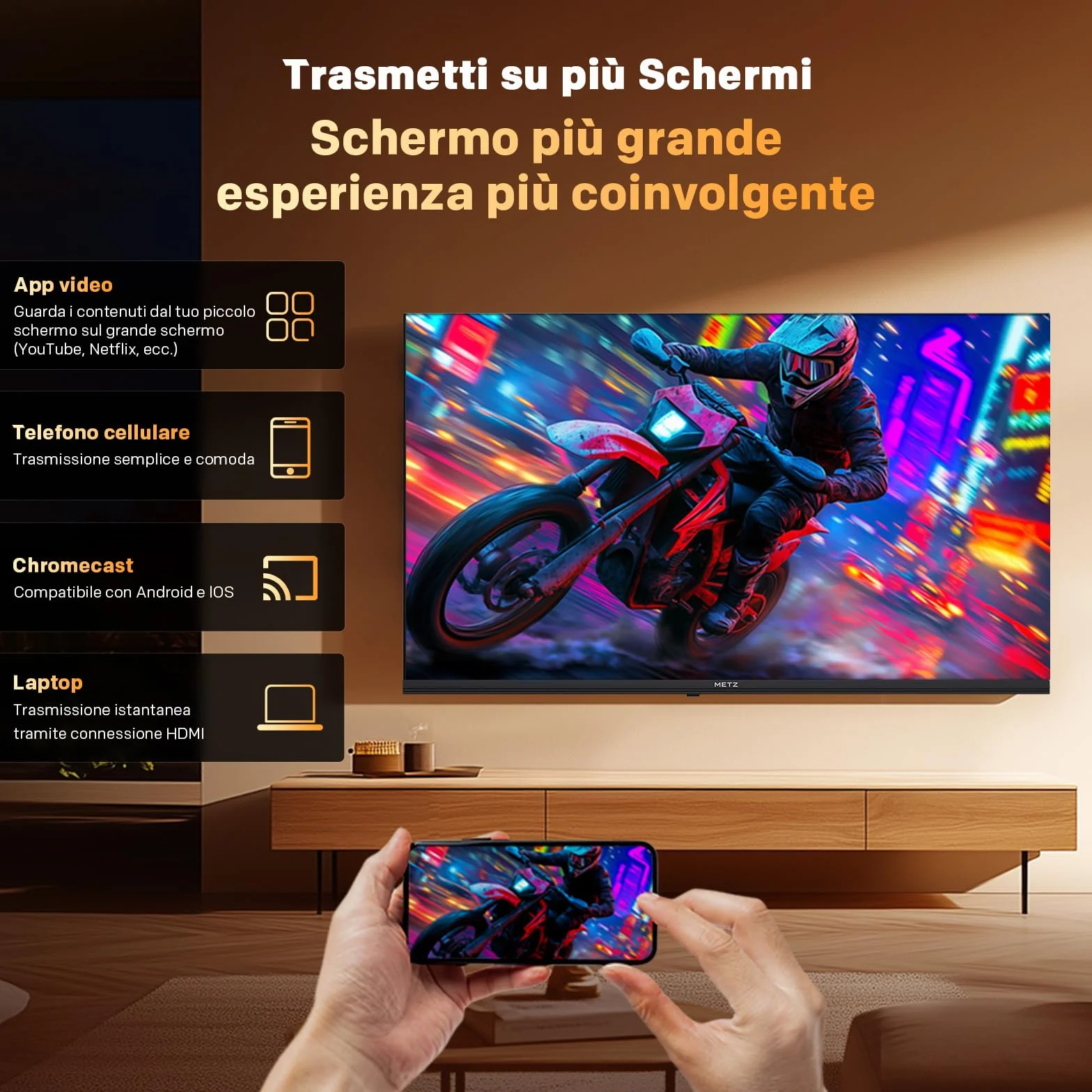 Metz 40 Pollici Smart TV Google TV LED QLED+ HDR10 Dolby Audio Bluetooth 5.1 EyeCare DVB-T/T2/C/S/S2 CI+ HEVC Main10 1.5GB RAM 40MQH7000Y