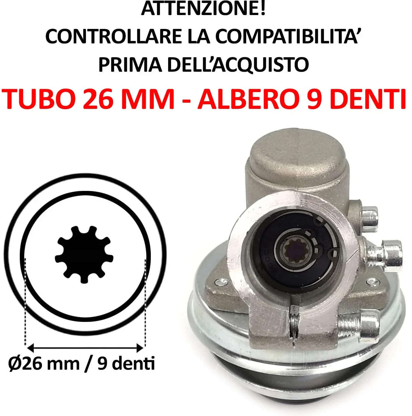 Coppia conica Testina per decespugliatore Universale Ricambio Testa Tosaerba rasaerba (9 Denti Tubo Ø26mm)