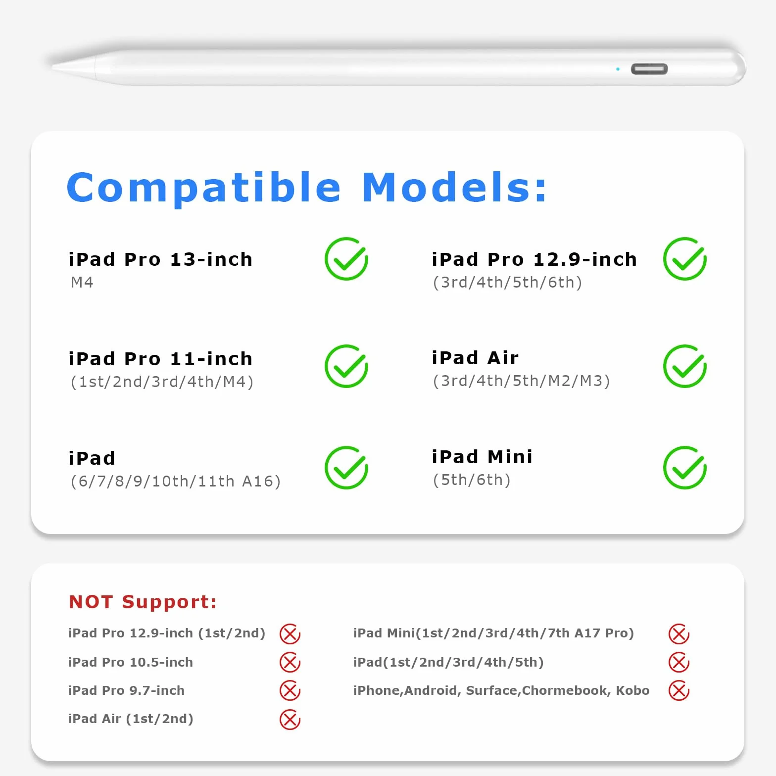Penna per Apple iPad 2 Generazione con Sensibile all'Inclinazione Compatibile iPad Pro Air Mini 2018-2025