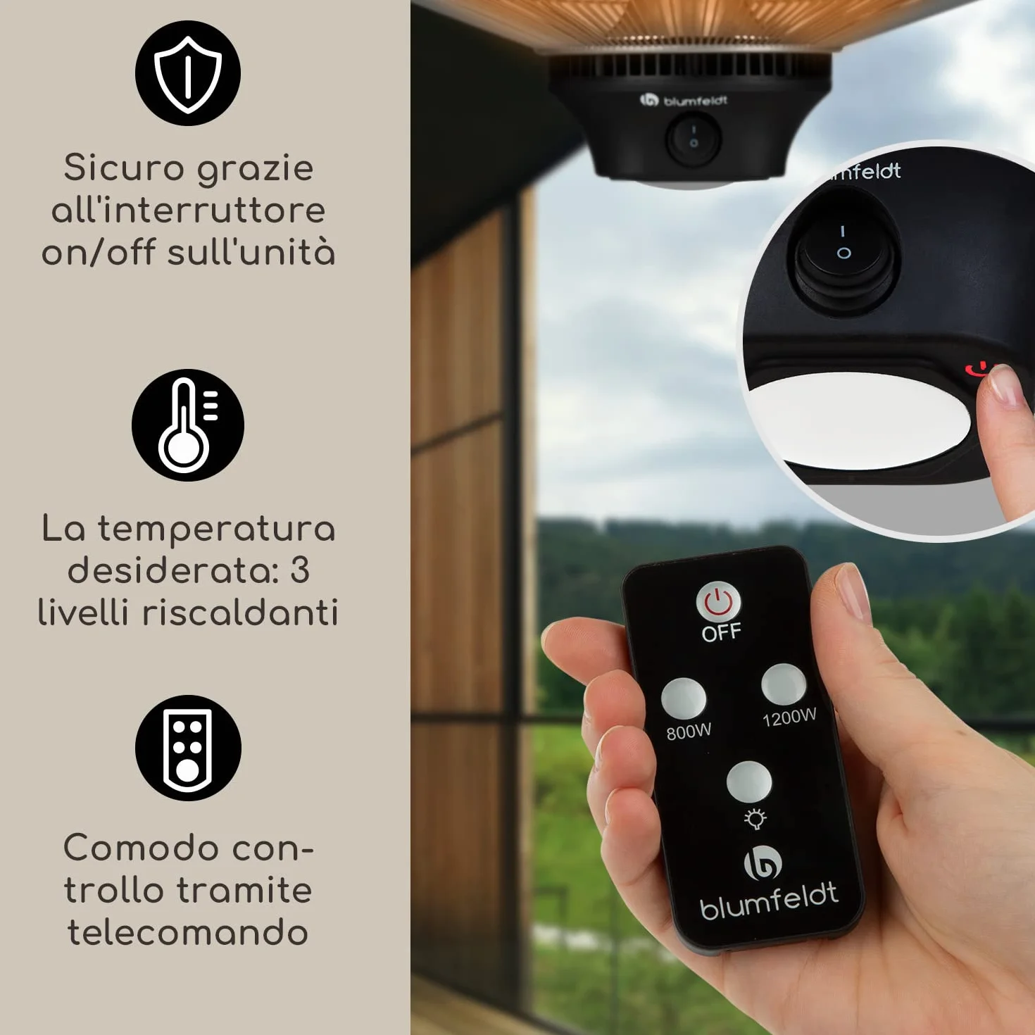 Blumfeldt Heat Hexa Lampada Infrarossi Riscaldante 2000W IR ComfortHeat Nero