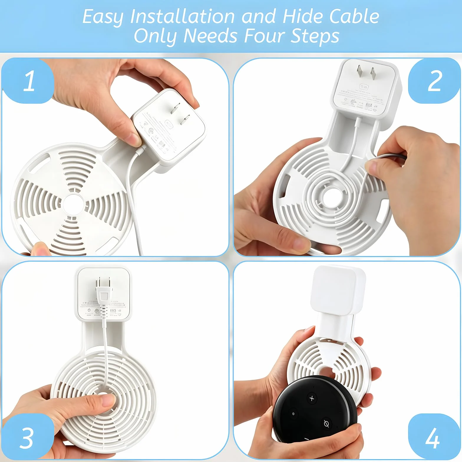 Supporto da parete per prese elettriche con gestione cavi acrilico per Echo Dot 3a generazione bianco