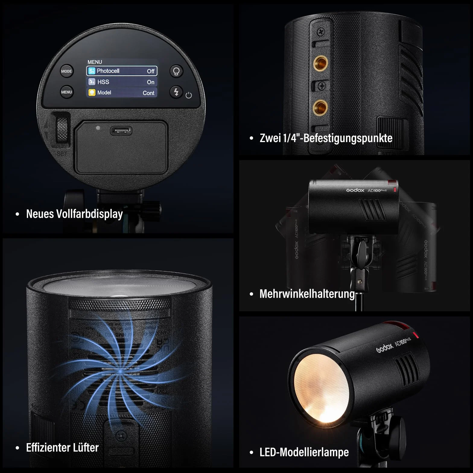 GODOX AD100ProII Flash Kit 100Ws 2.4G Wireless HSS 1/8000s USB-C Ricarica 2850mAh Batteria LED