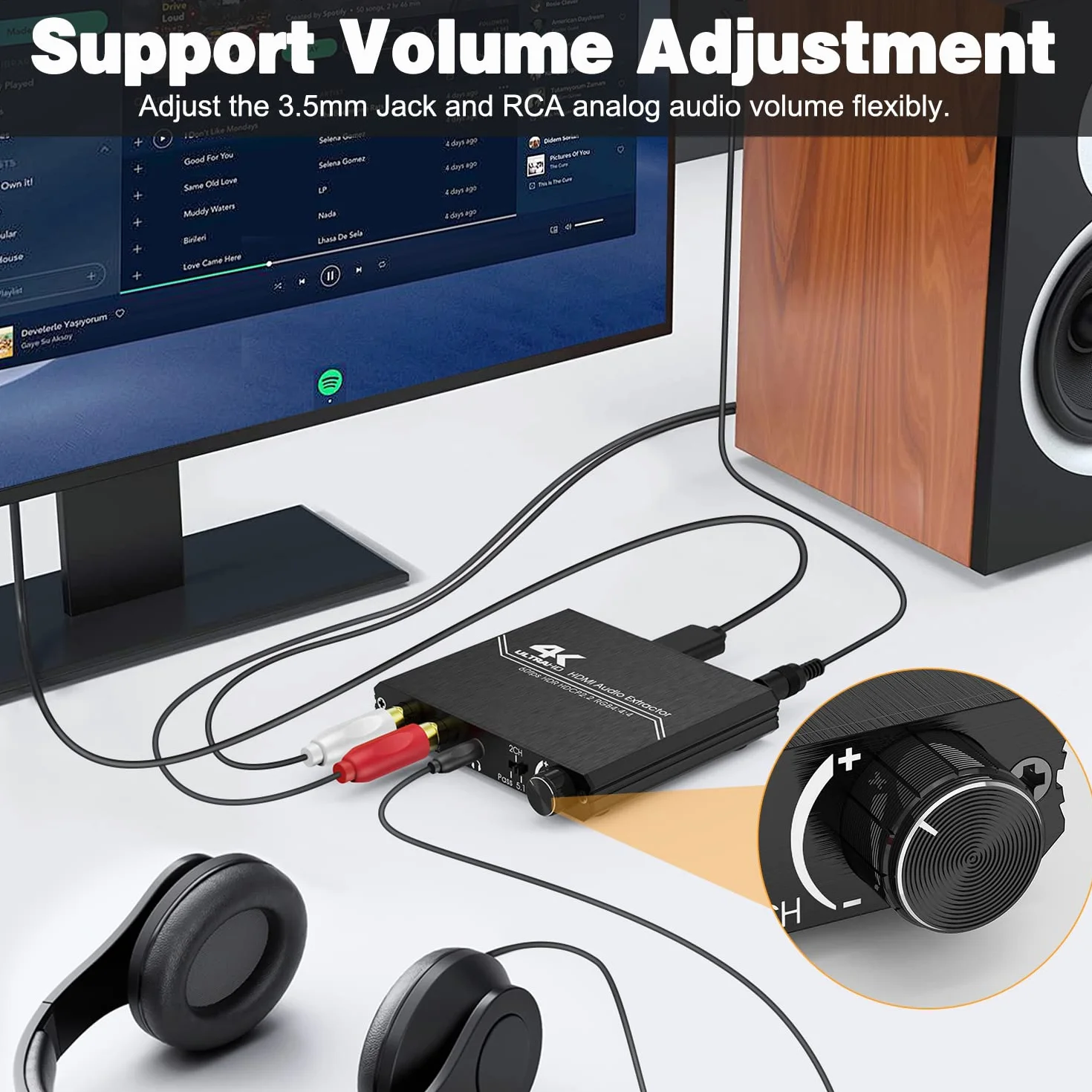 Tendak Splitter HDMI 2.0 4K Audio Extractor Spdif Toslink 3,5 mm AUX RCA L/R Converter Volume Control HDCP 2.2 HDR 3D