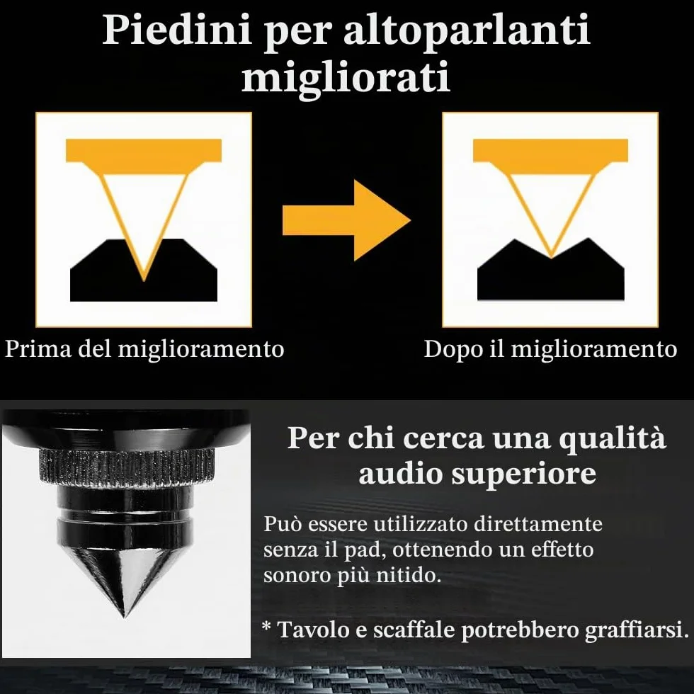 Punte nere per altoparlanti antivibrazione HiFi 8 pezzi