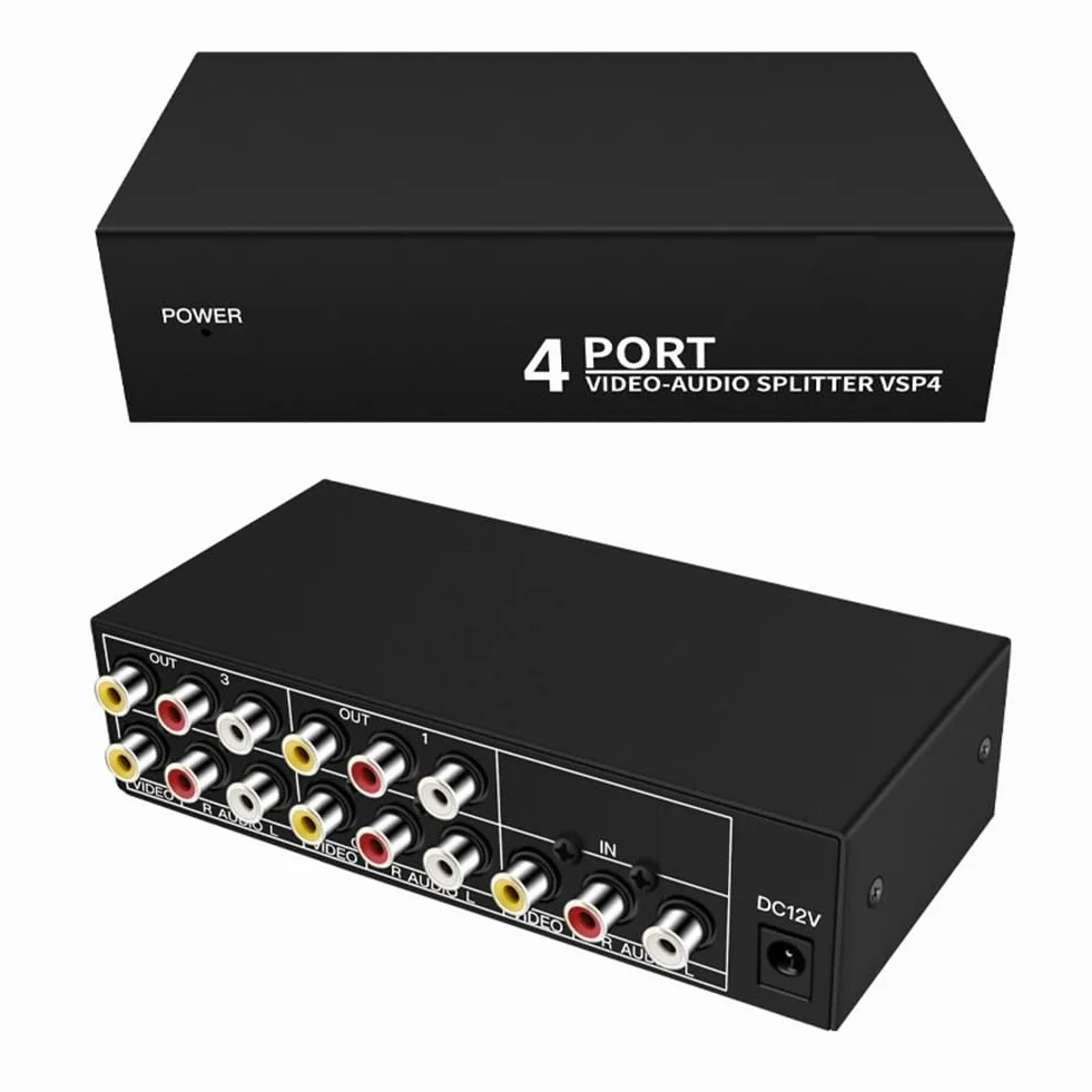 Splitter AV RCA 1 in 4 Uscite Distributore Audio Video 1X4 per DVD