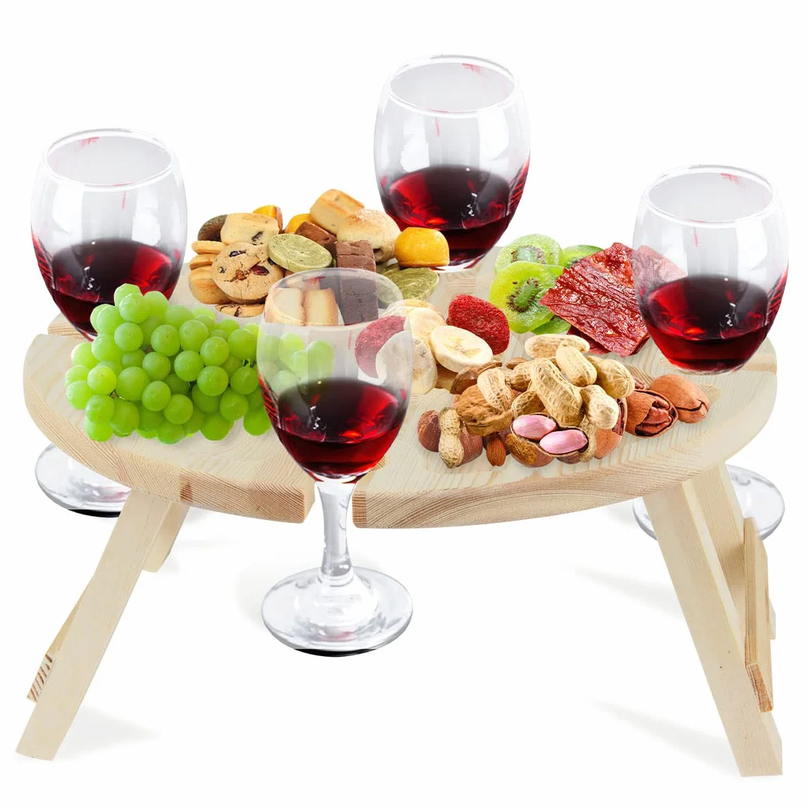 Vassoio Aperitivo, Portable Tavolo da Vino da Esterno, Mini Wooden Foldable Picnic Table, Tavolino Pieghevole da Vino, per la Fotografia