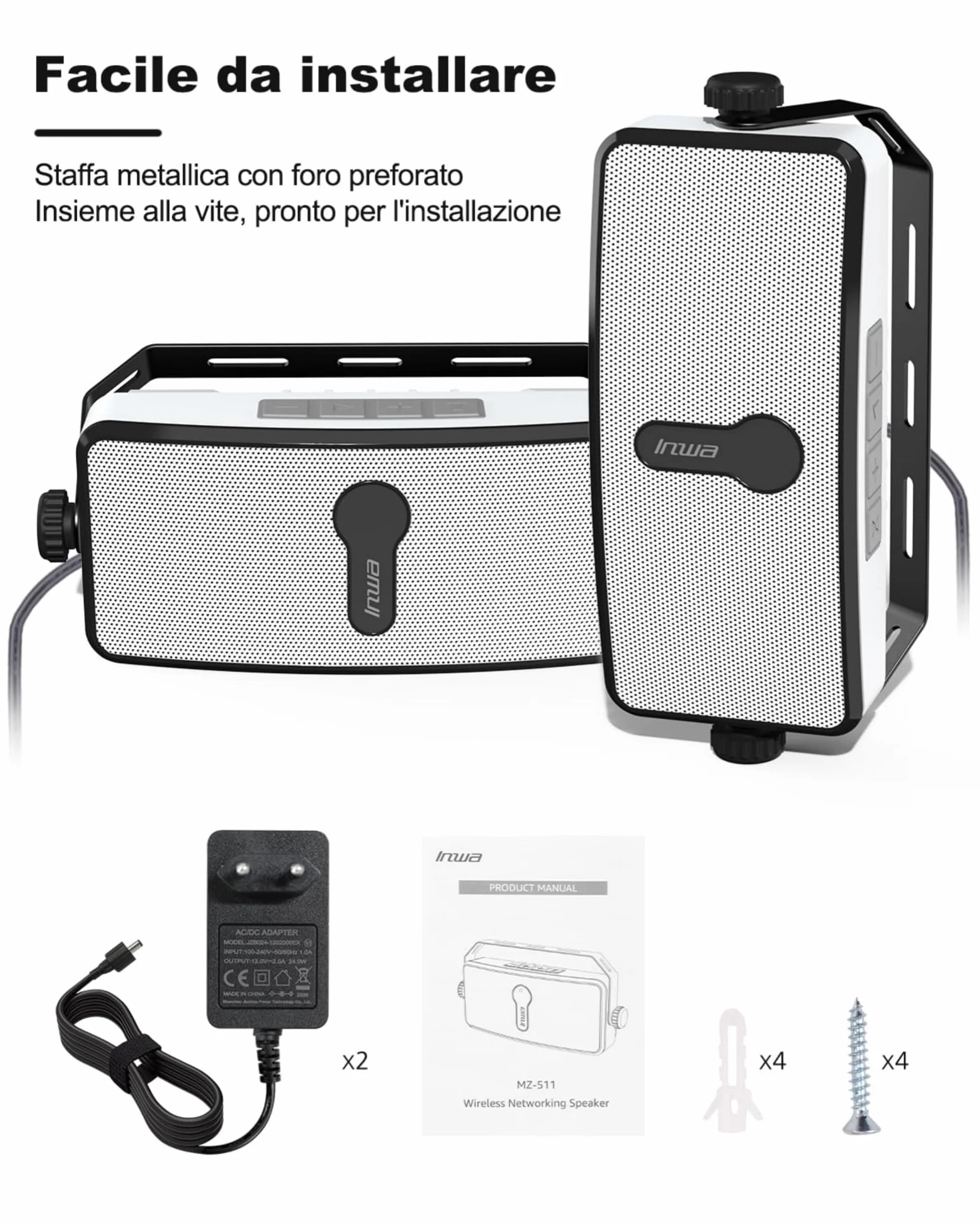 Inwa Cassa Bluetooth Esterno a Parete IPX5 17x7cm 20W Sync Speaker 2 Pezzi