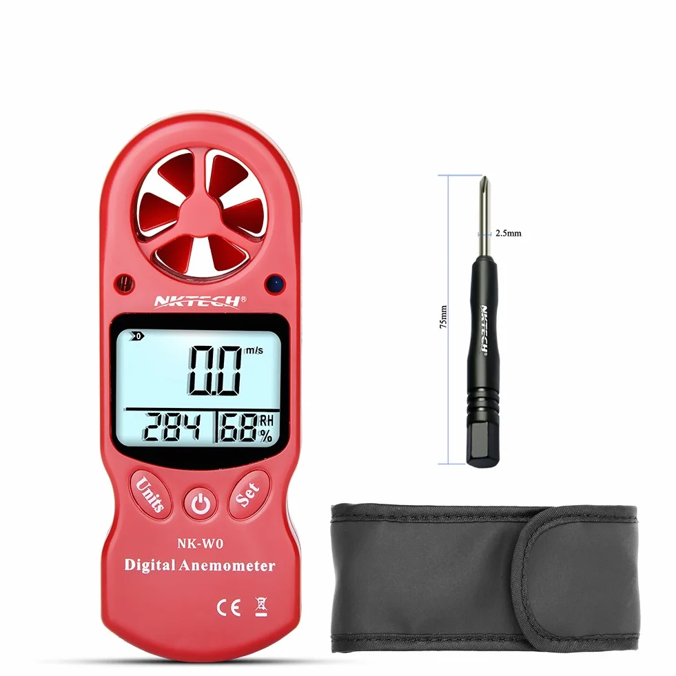 anemometro digitale NK-W0 3-IN-1 mini LCD portatile, tester velocità del vento, temperatura, umidità, con igrometro e termometro multiuso per windsurf, kite surf