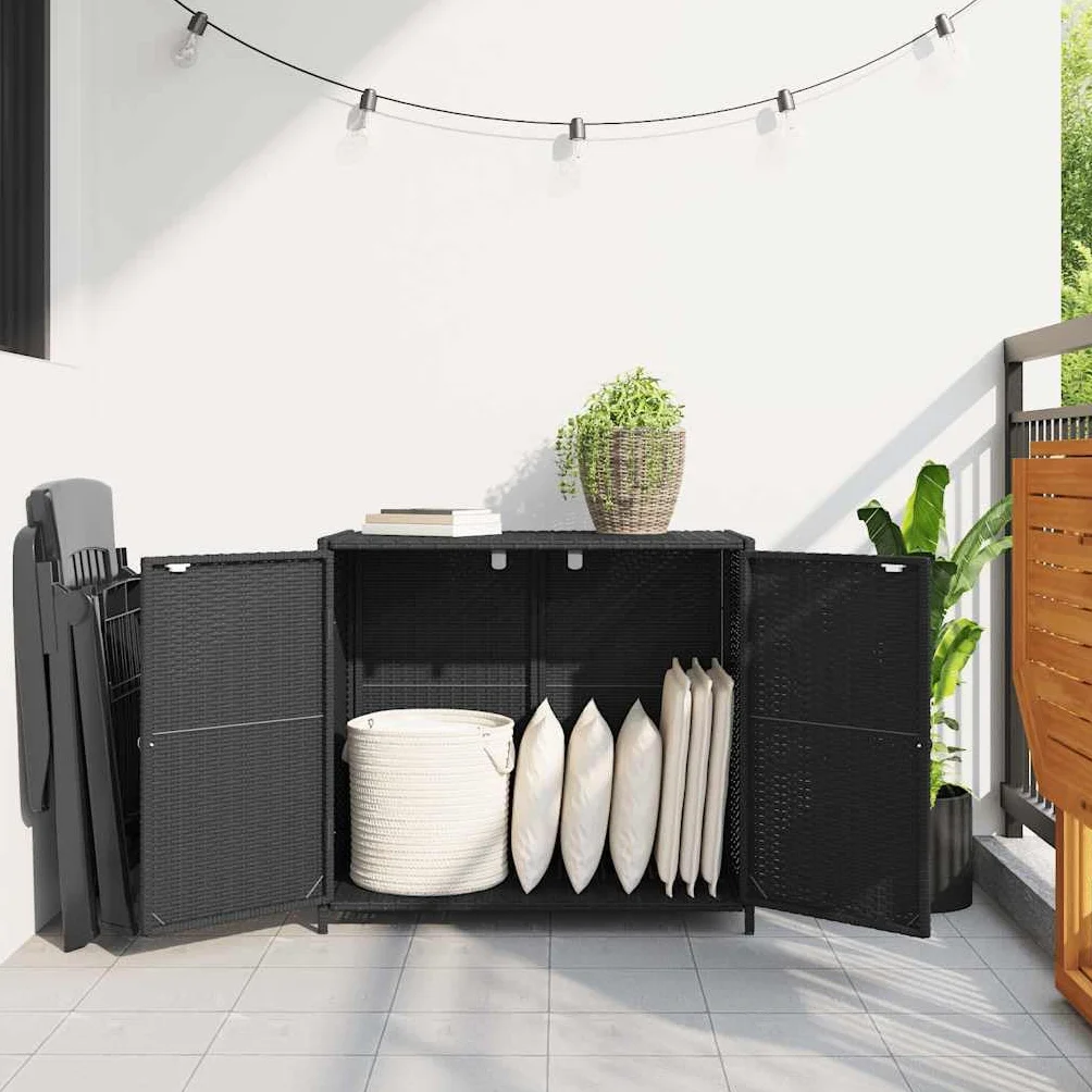 Generico Armadietto Portaoggetti da Giardino Polyrattan Nero 83x45x76 cm