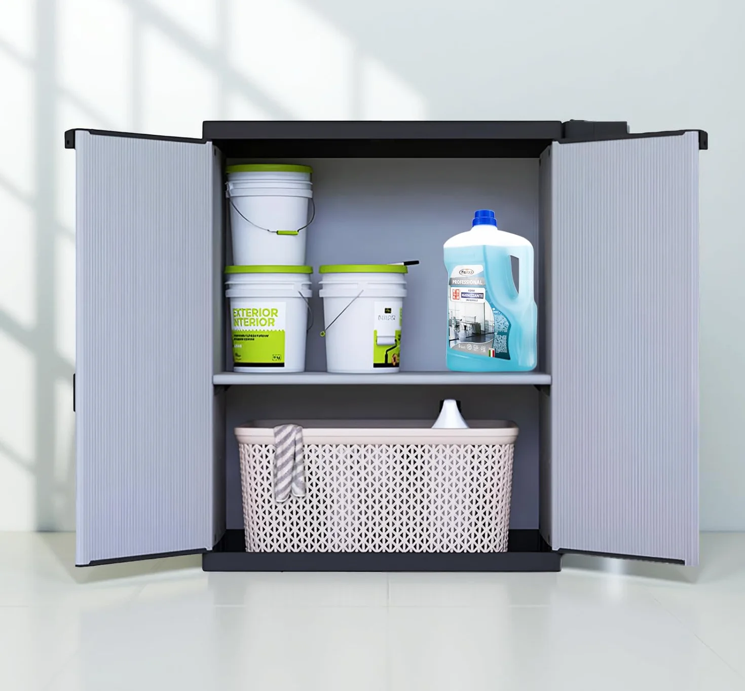 BuyStar Armadio Basso 2 Ante da Esterno 68x40x85h cm Ripiano Interno Maniglie Sistema a Incastro Senza Viti Idrorepellente
